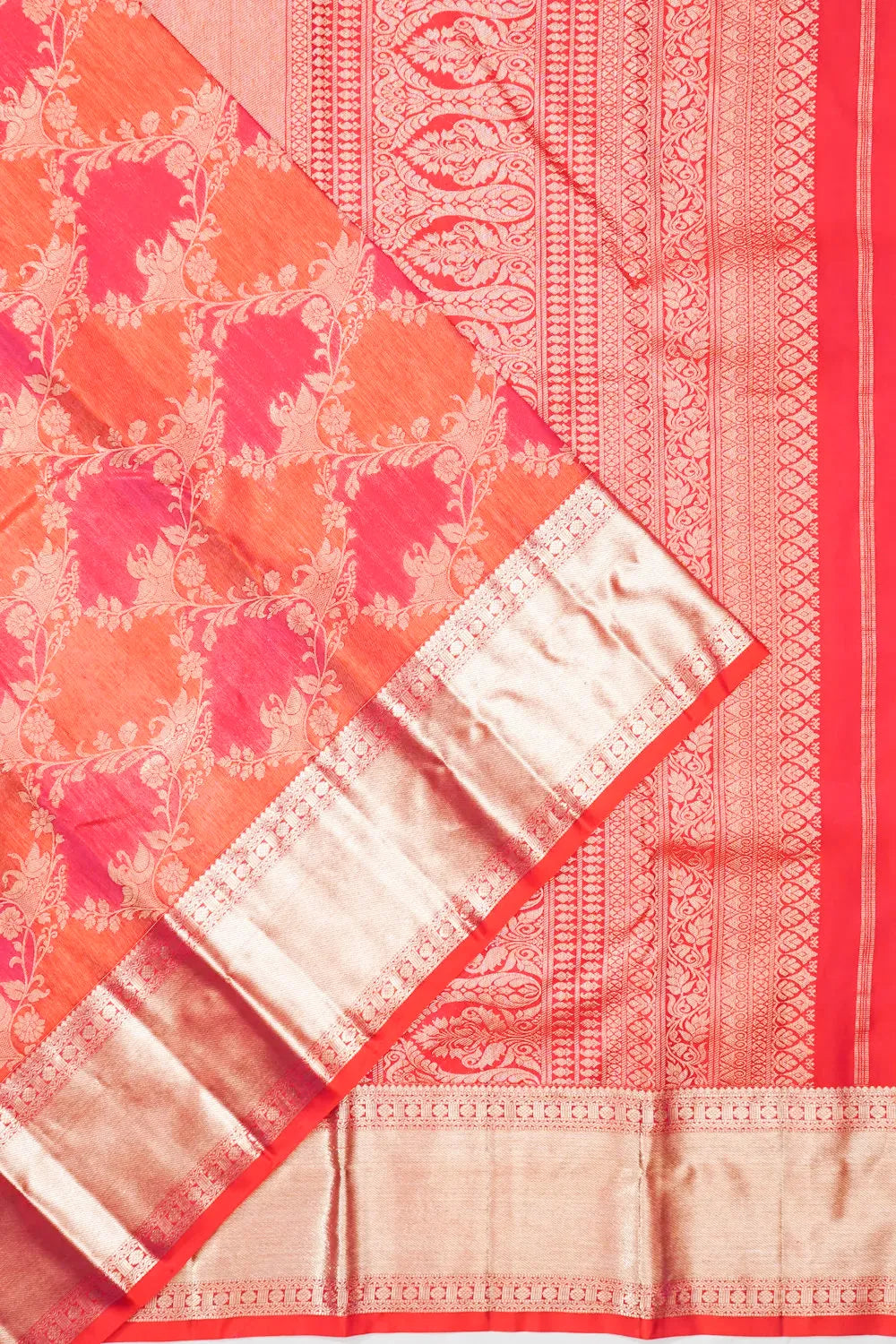 Kanchipuram Silk Jaal Orange Saree