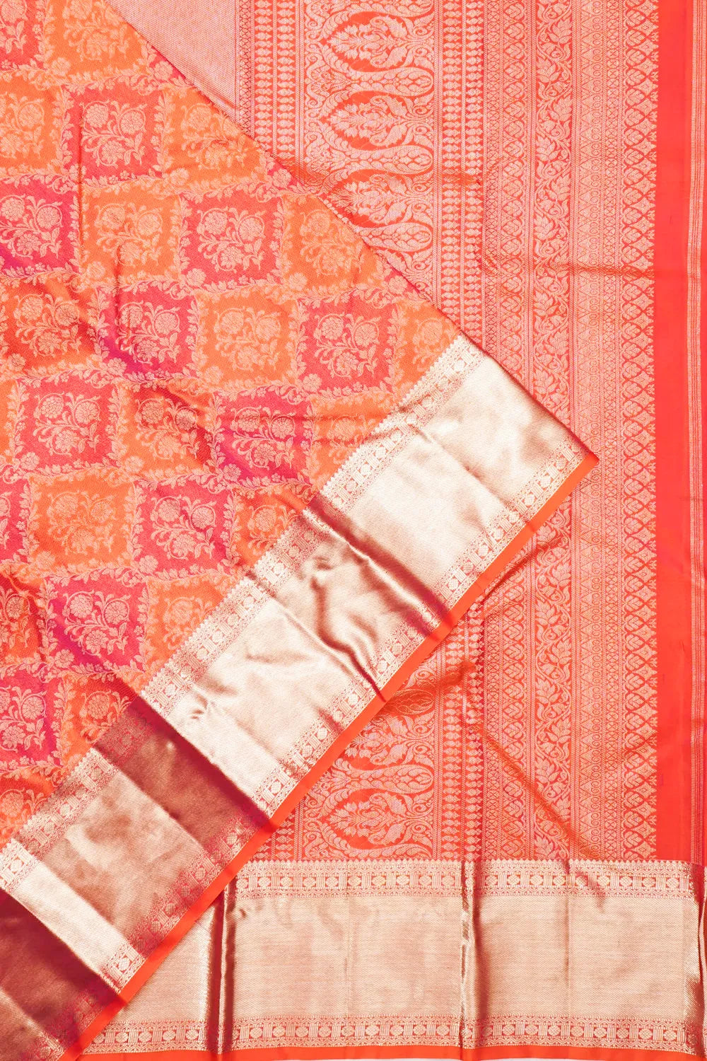 Kanchipuram Silk Jaal Orange Saree