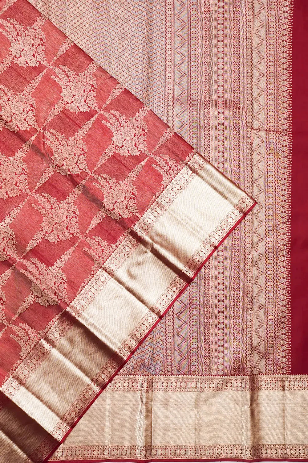 Kanchipuram Silk Tissue Checks Red Saree