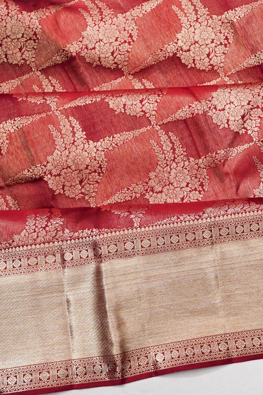 Kanchipuram Silk Tissue Checks Red Saree