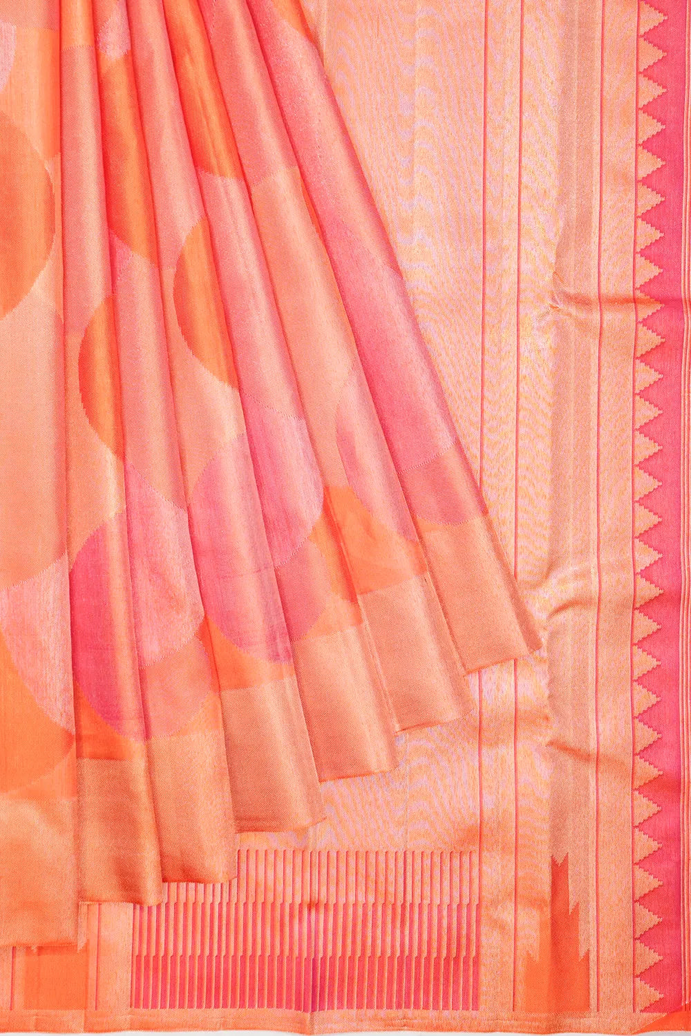 Kanchipuram Silk Tissue Geometrical Pattern Orange Saree