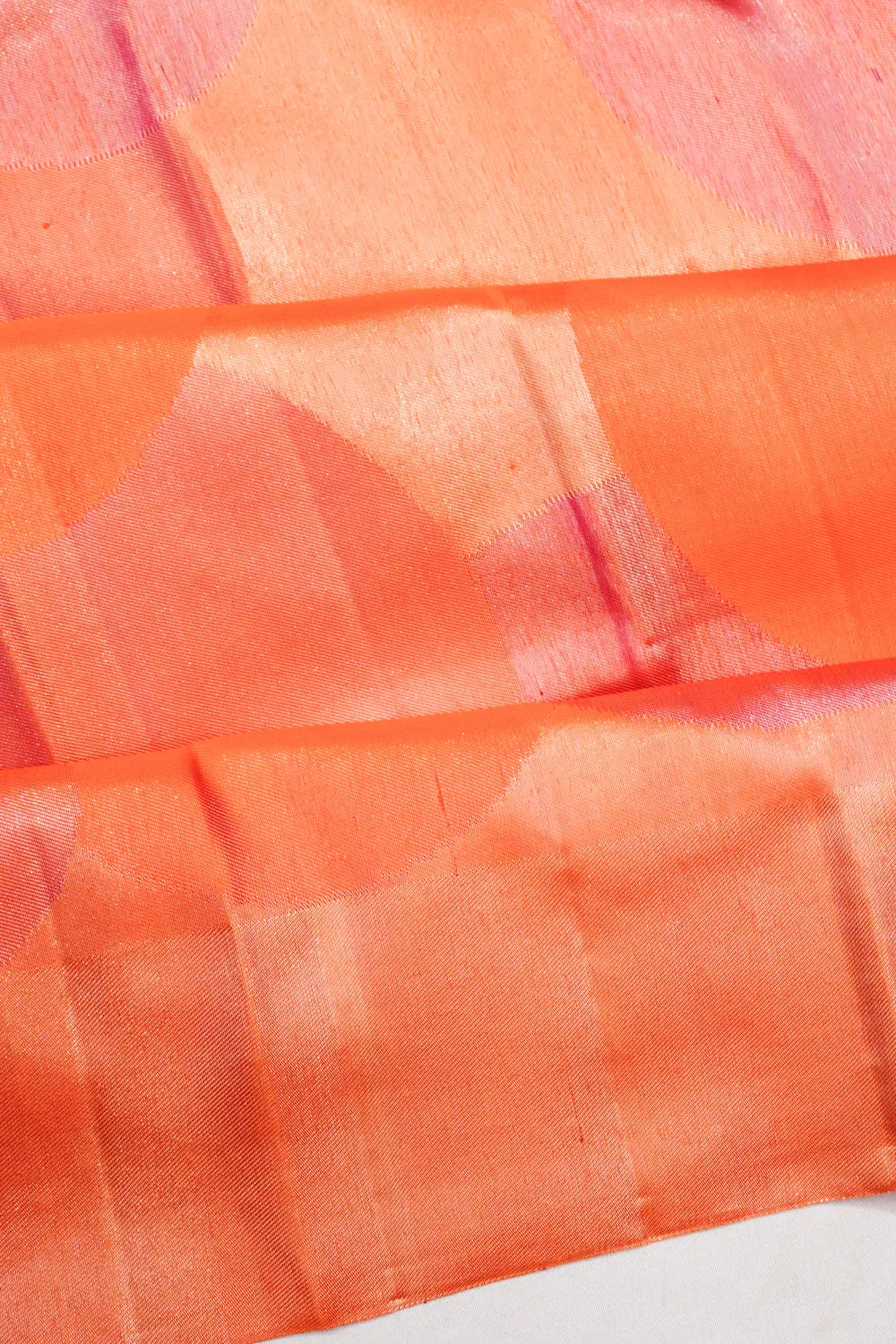 Kanchipuram Silk Tissue Geometrical Pattern Orange Saree