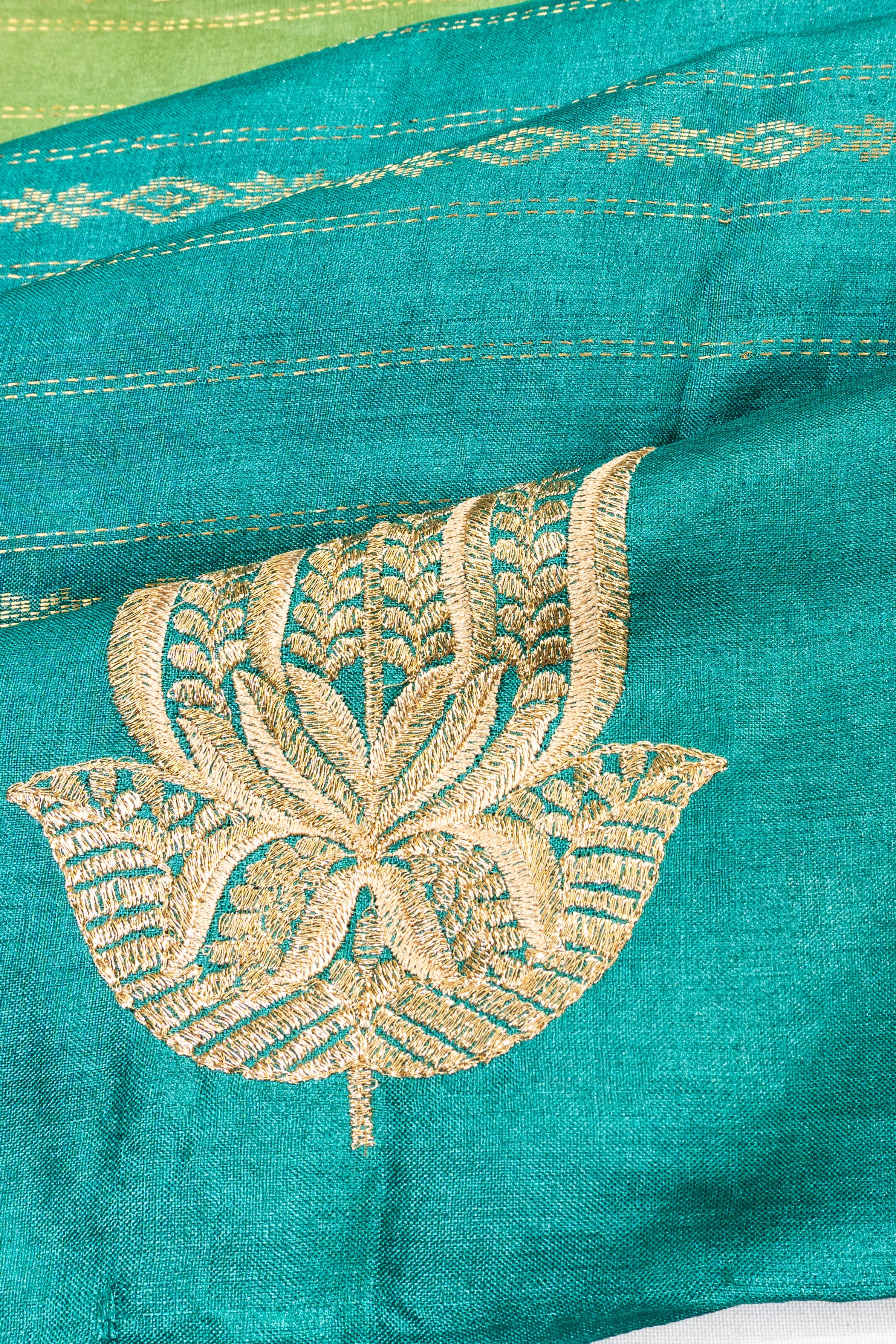 Tussar Butta Half And Half Blue Saree