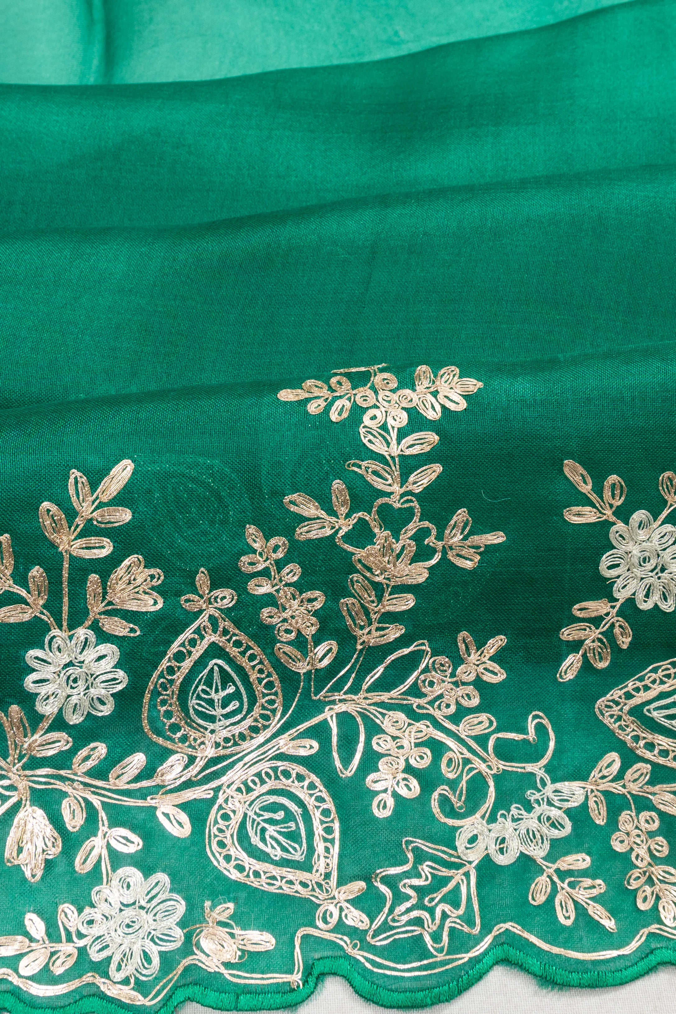 Organza Butta Embroidery Bottle Green Saree