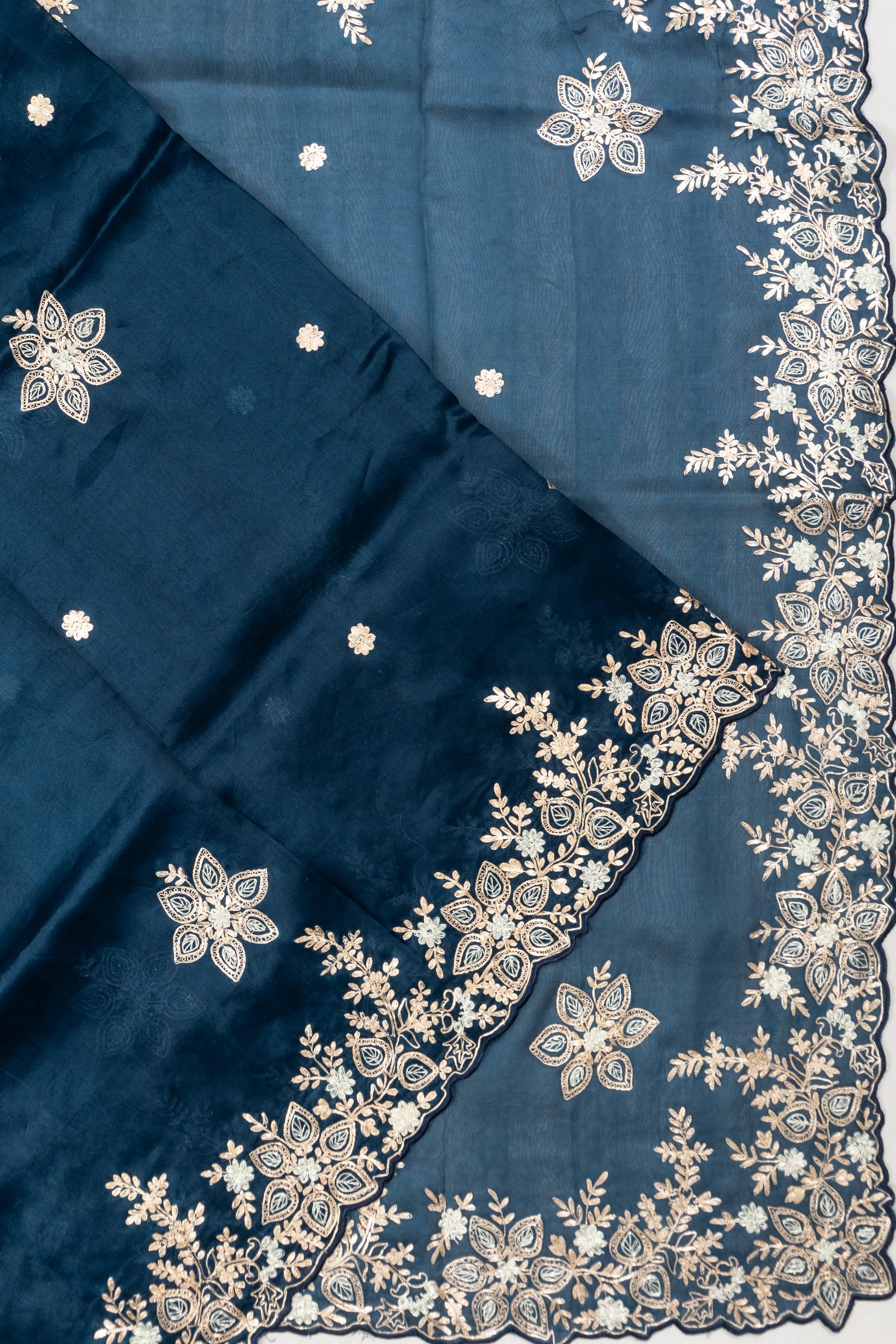 Organza Butta Embroidery Dark Blue Saree