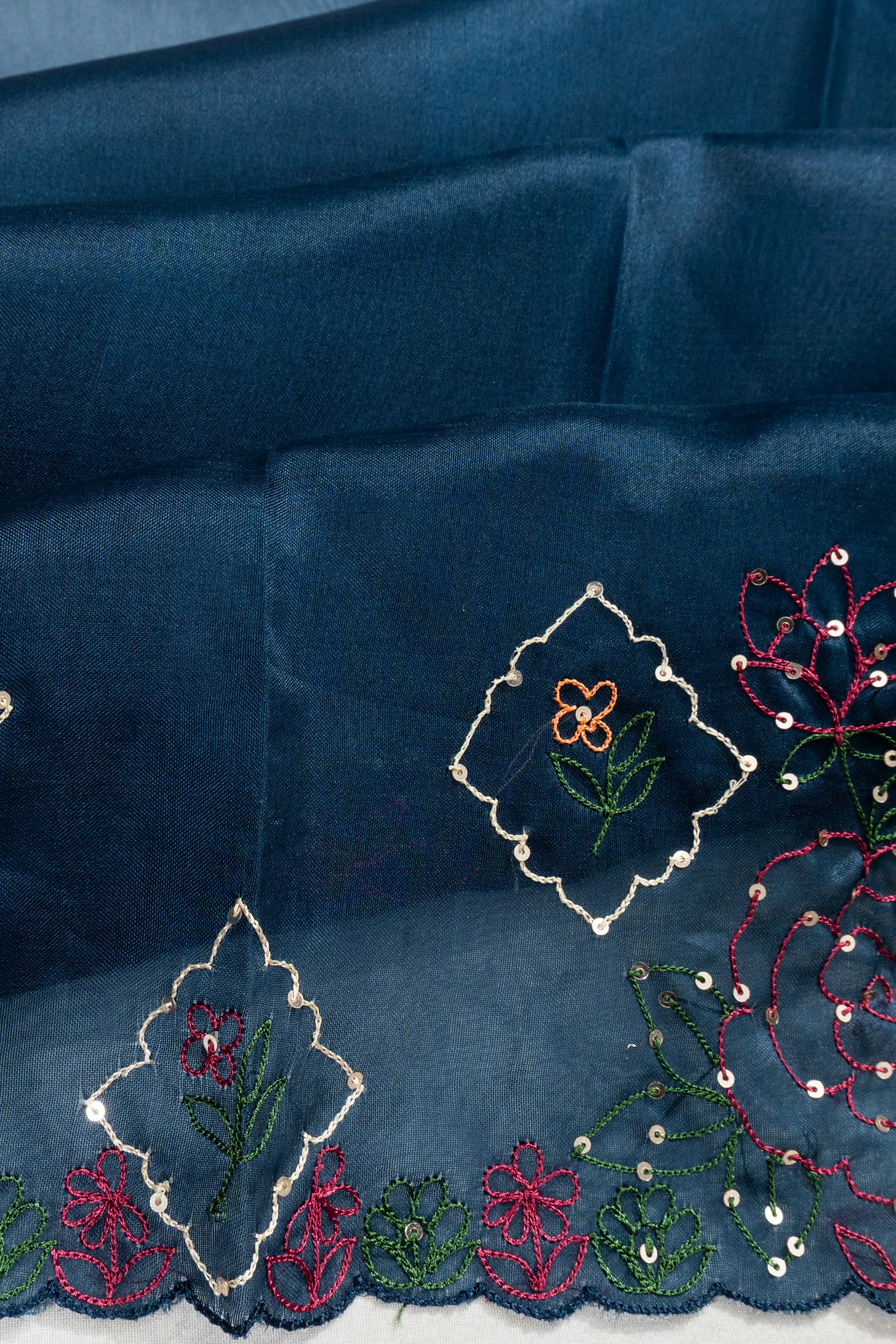 Organza Butta Embroidery Dark Blue Saree