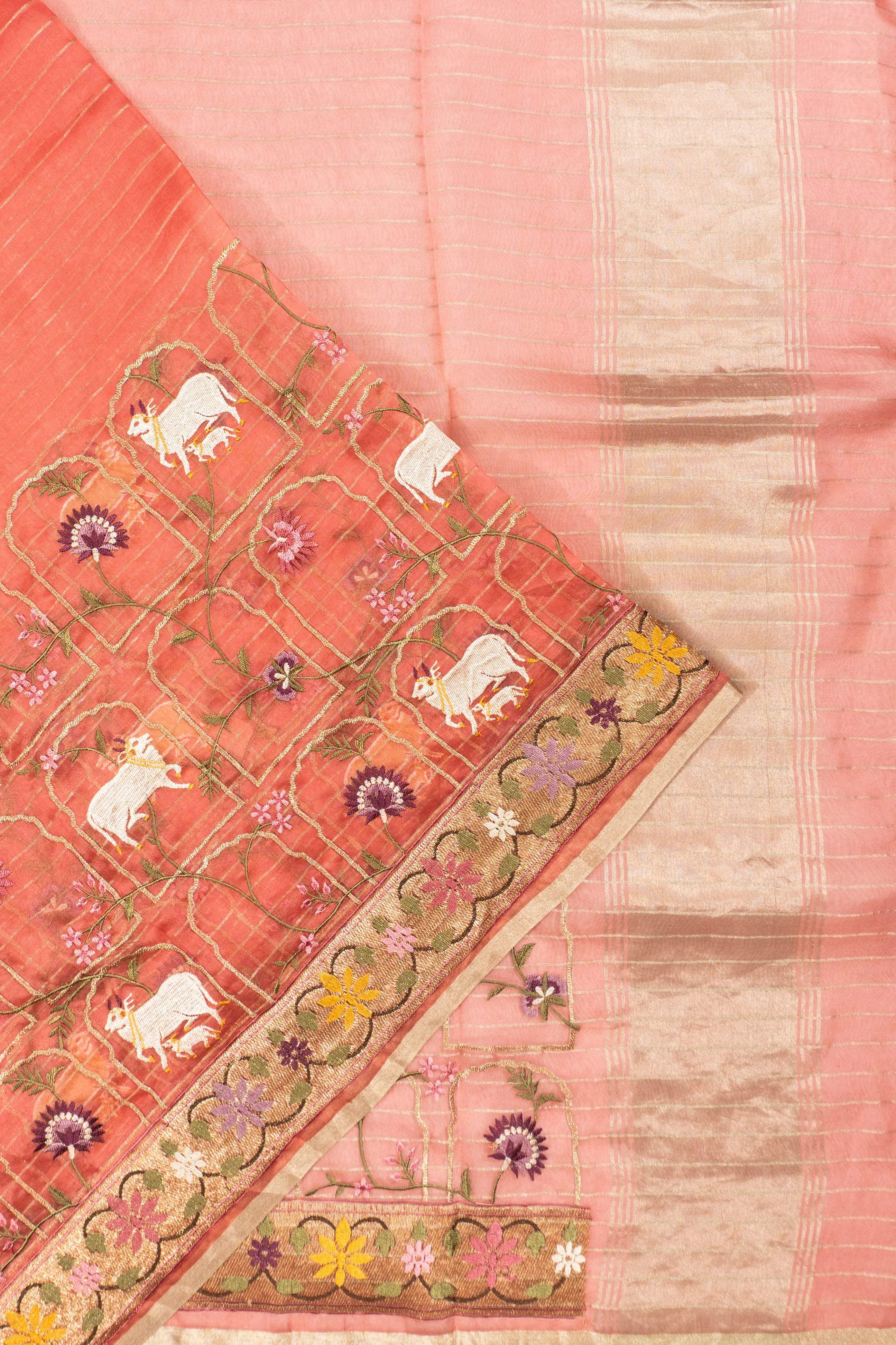 Organza Brocade Peach Saree