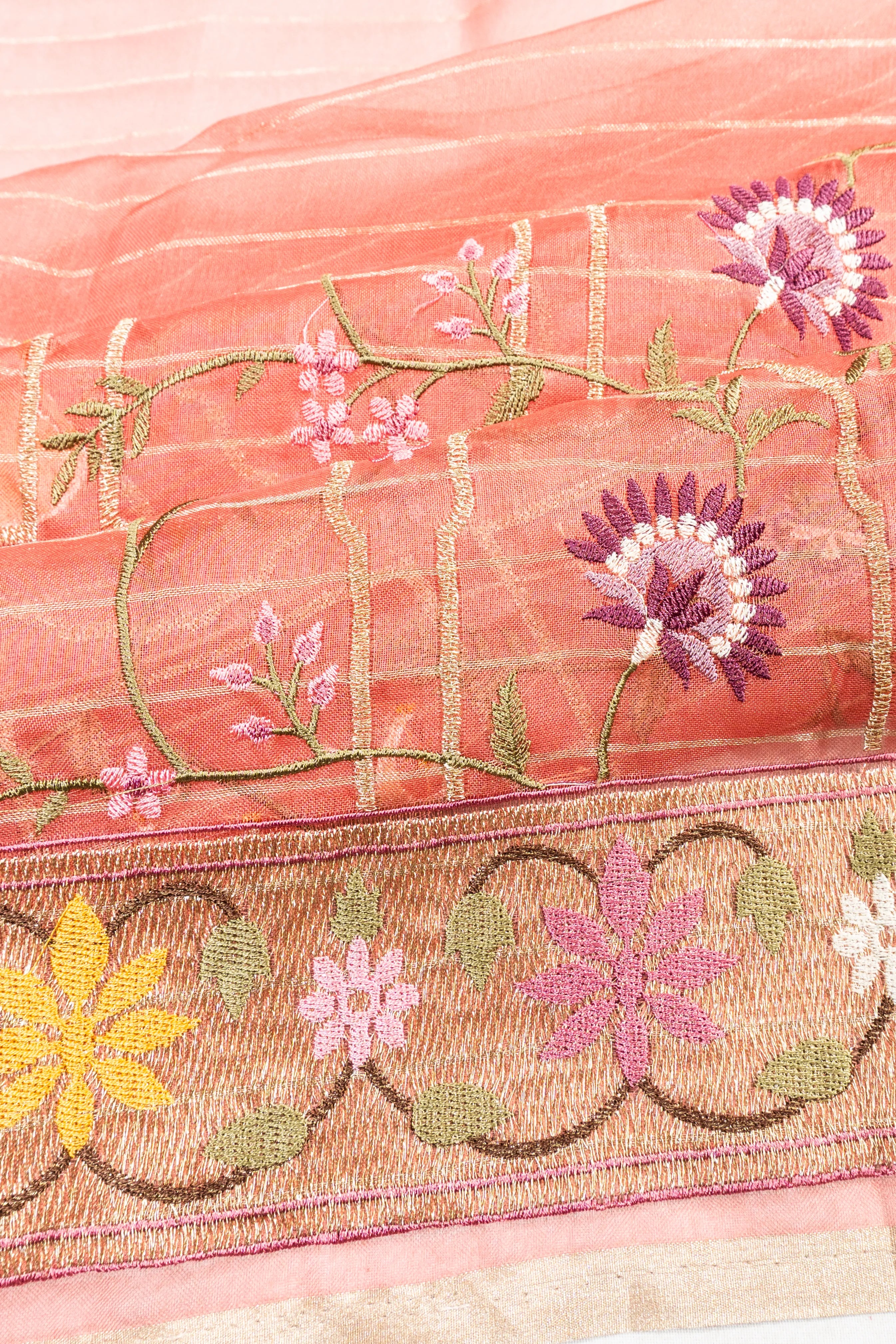 Organza Brocade Peach Saree