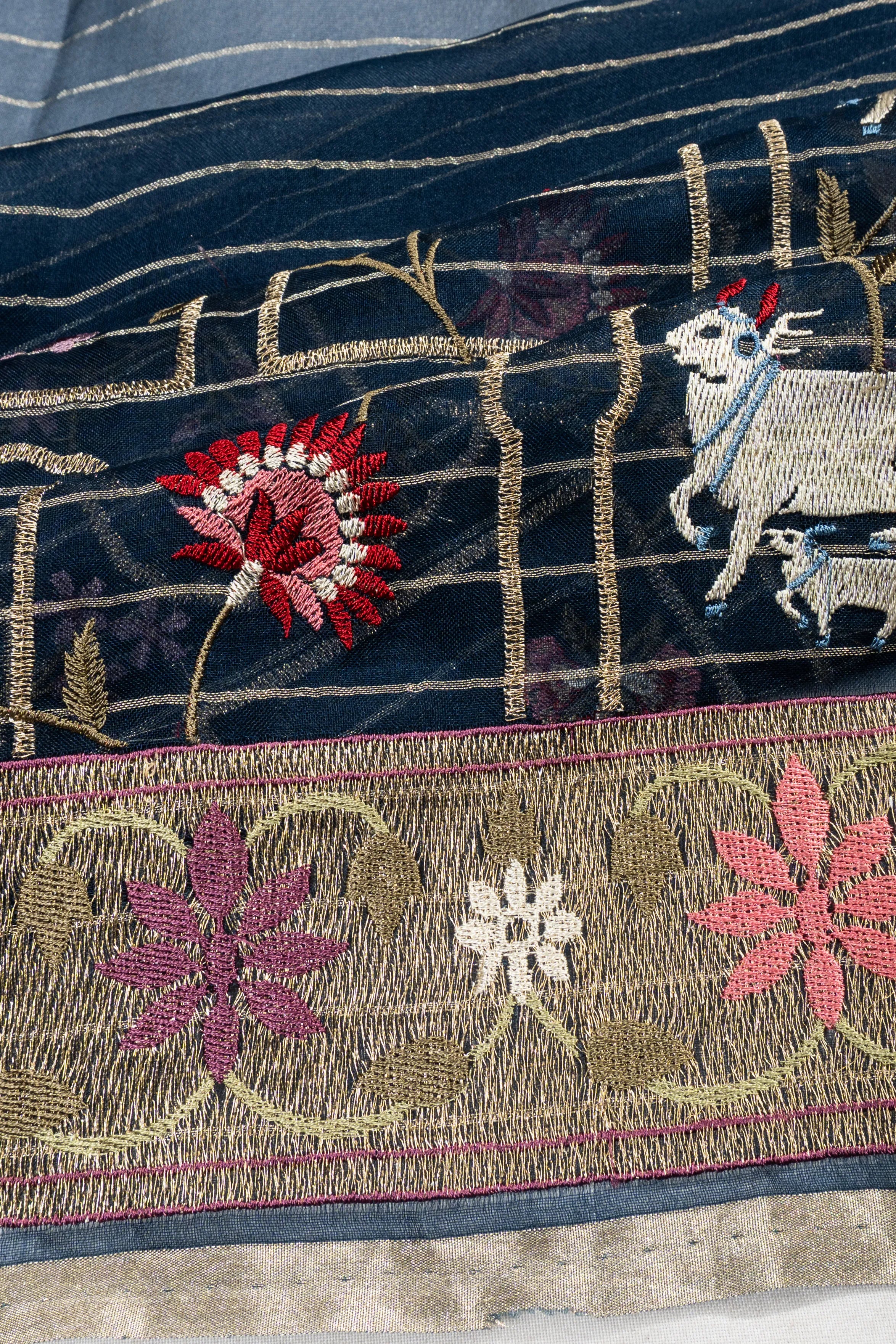 Organza Brocade Dark Blue Saree