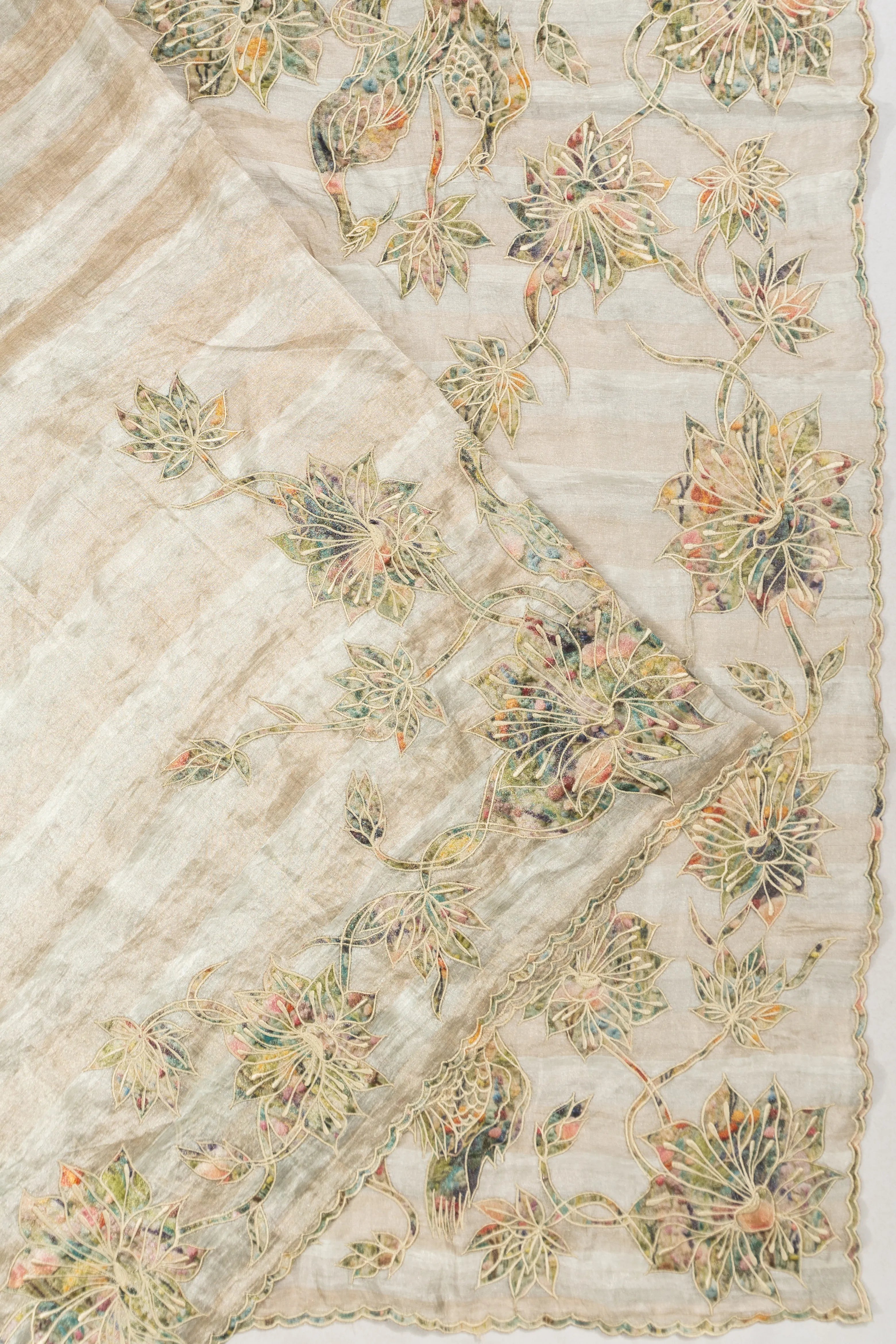 Organza Tissue Printed Cream Saree