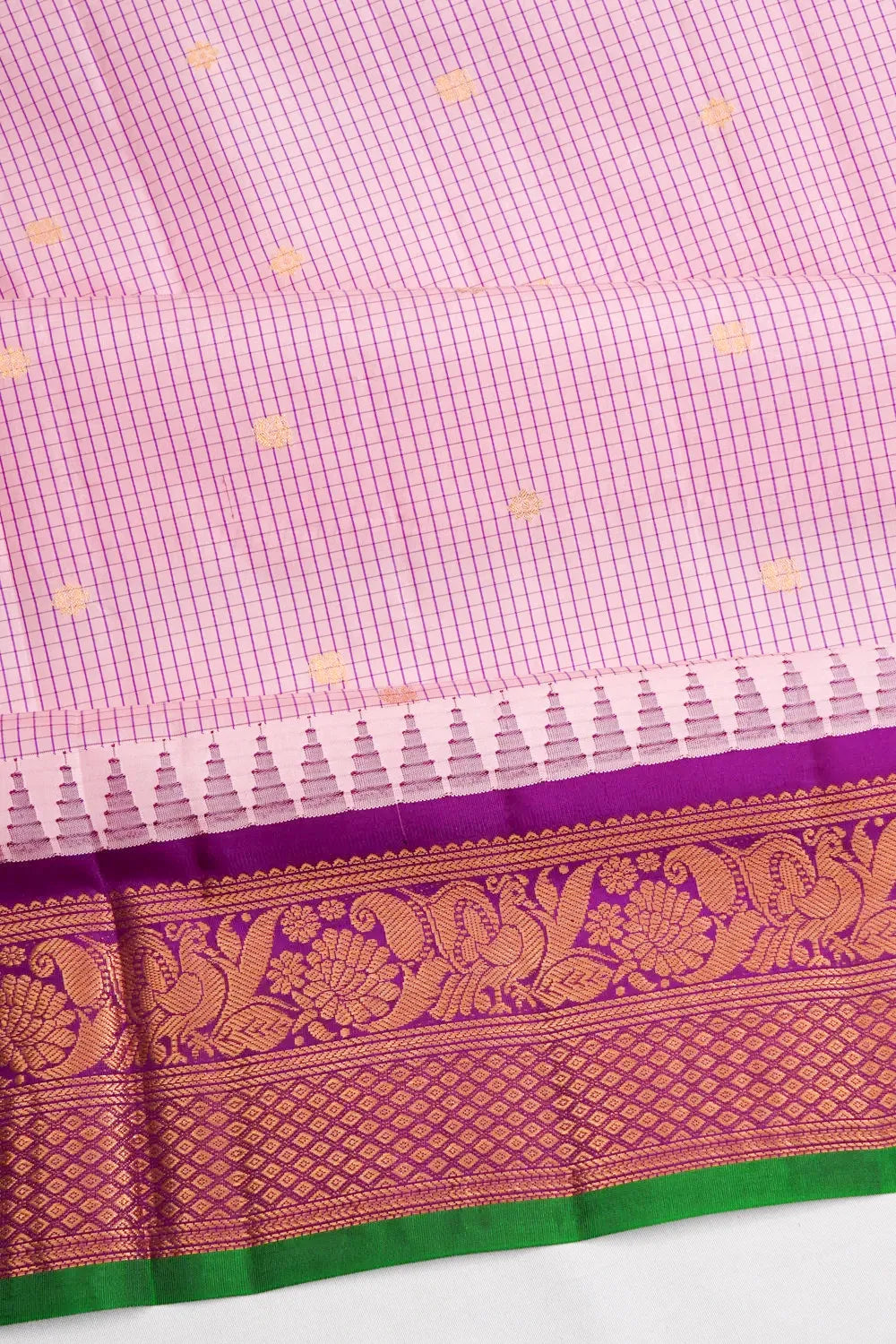 Gadwal Silk Checks And Butta Pink Saree