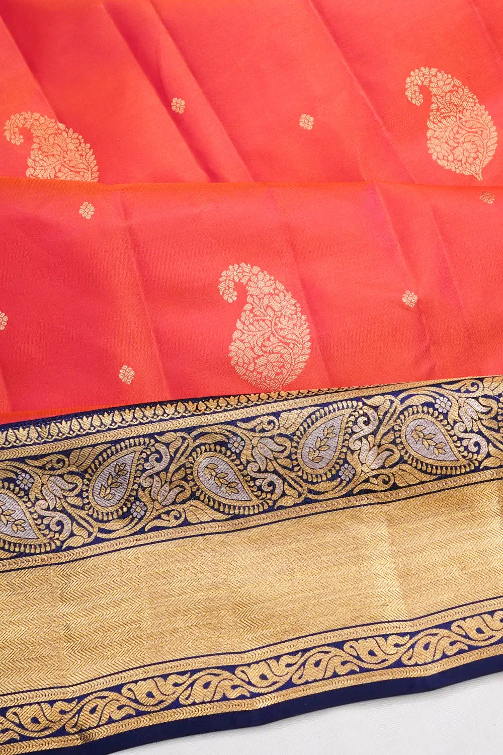 Gadwal Silk Butta Burnt Orange Saree