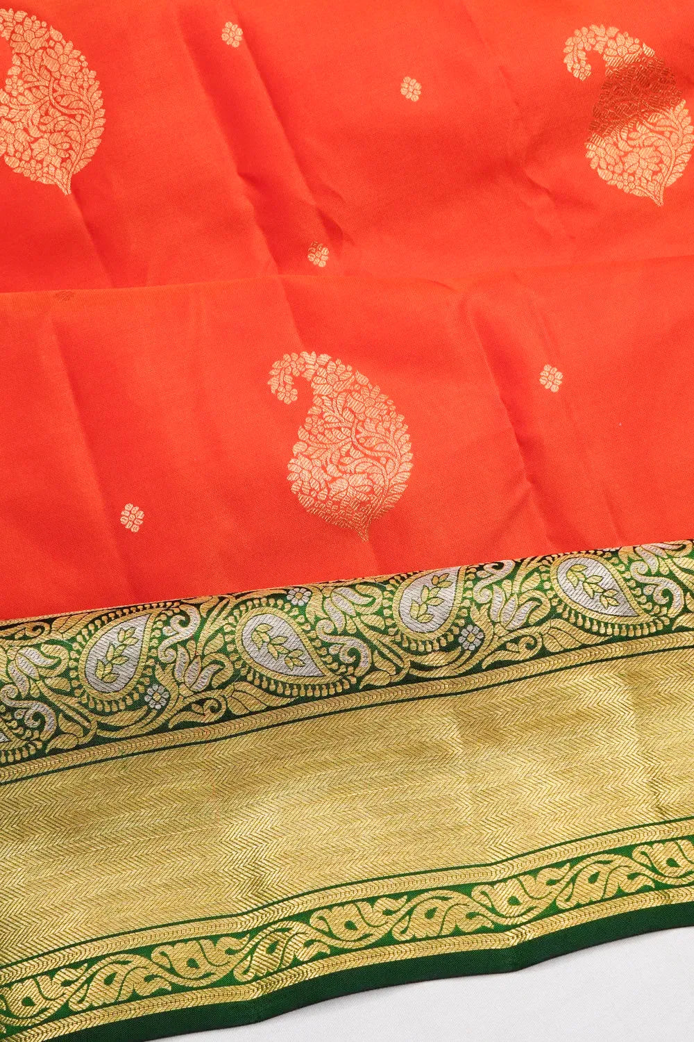 Gadwal Silk Butta Orange Saree