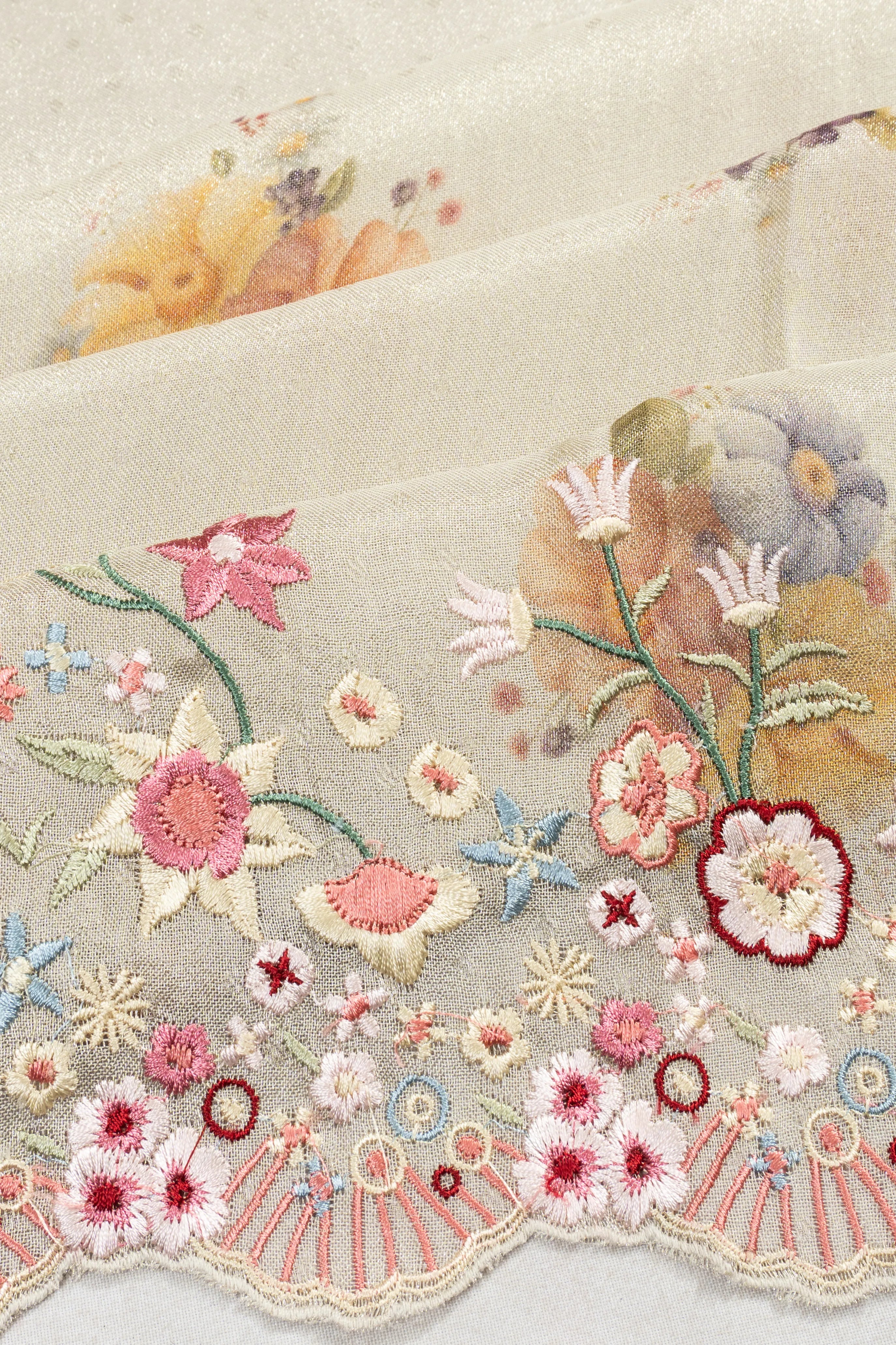 Organza Printed Cream Saree