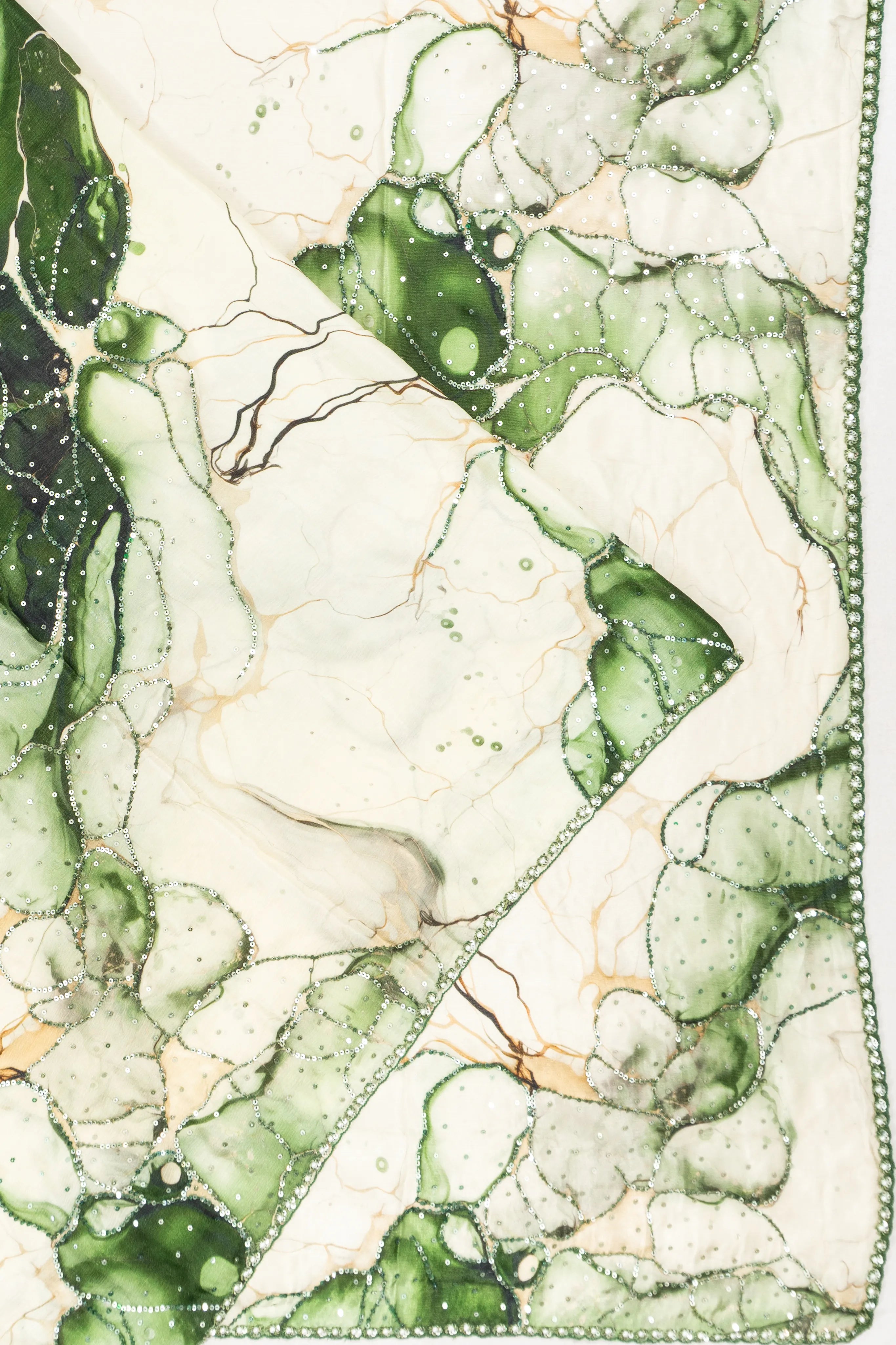 Organza Printed Sequins Cream Saree