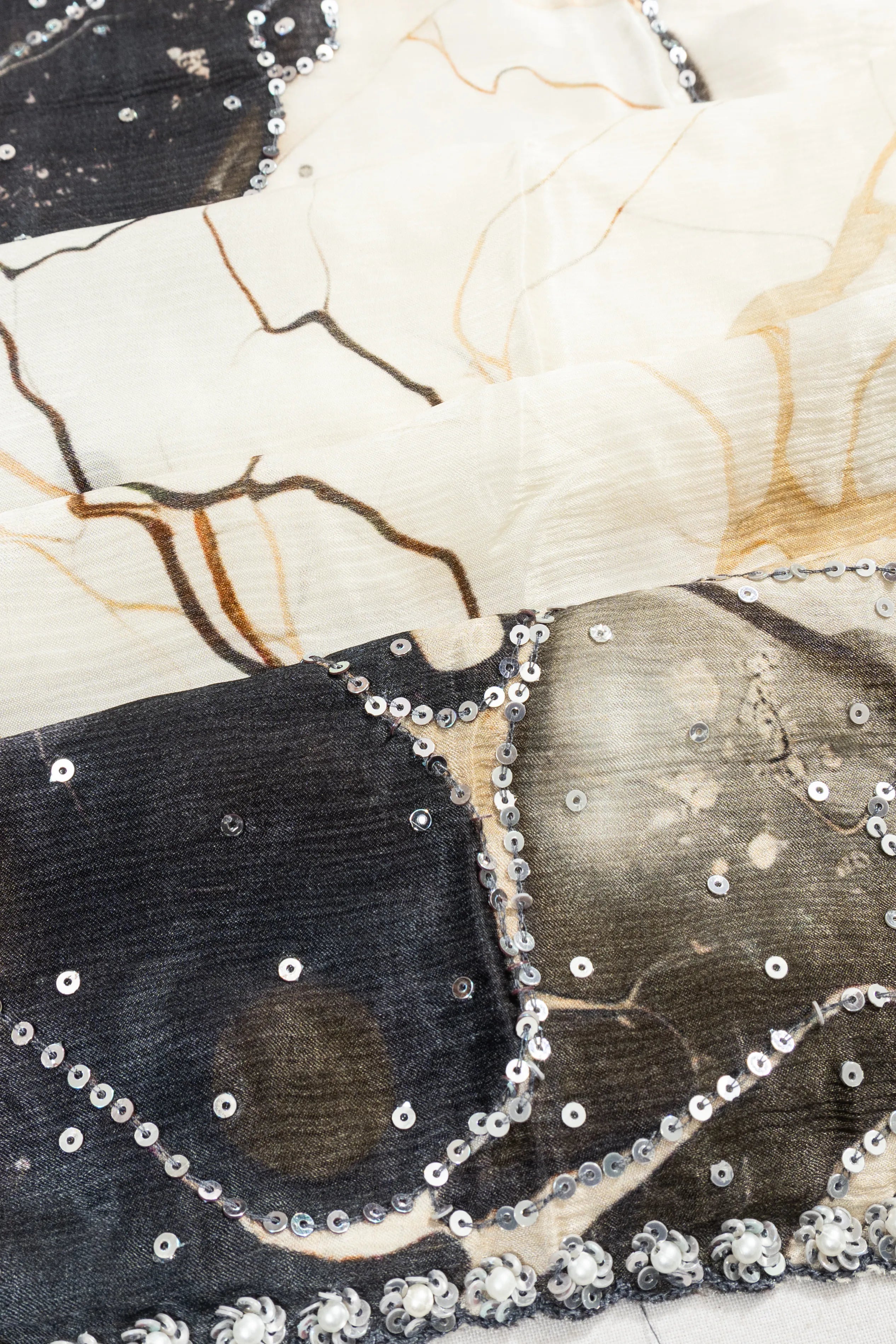 Organza Printed Sequins White Saree