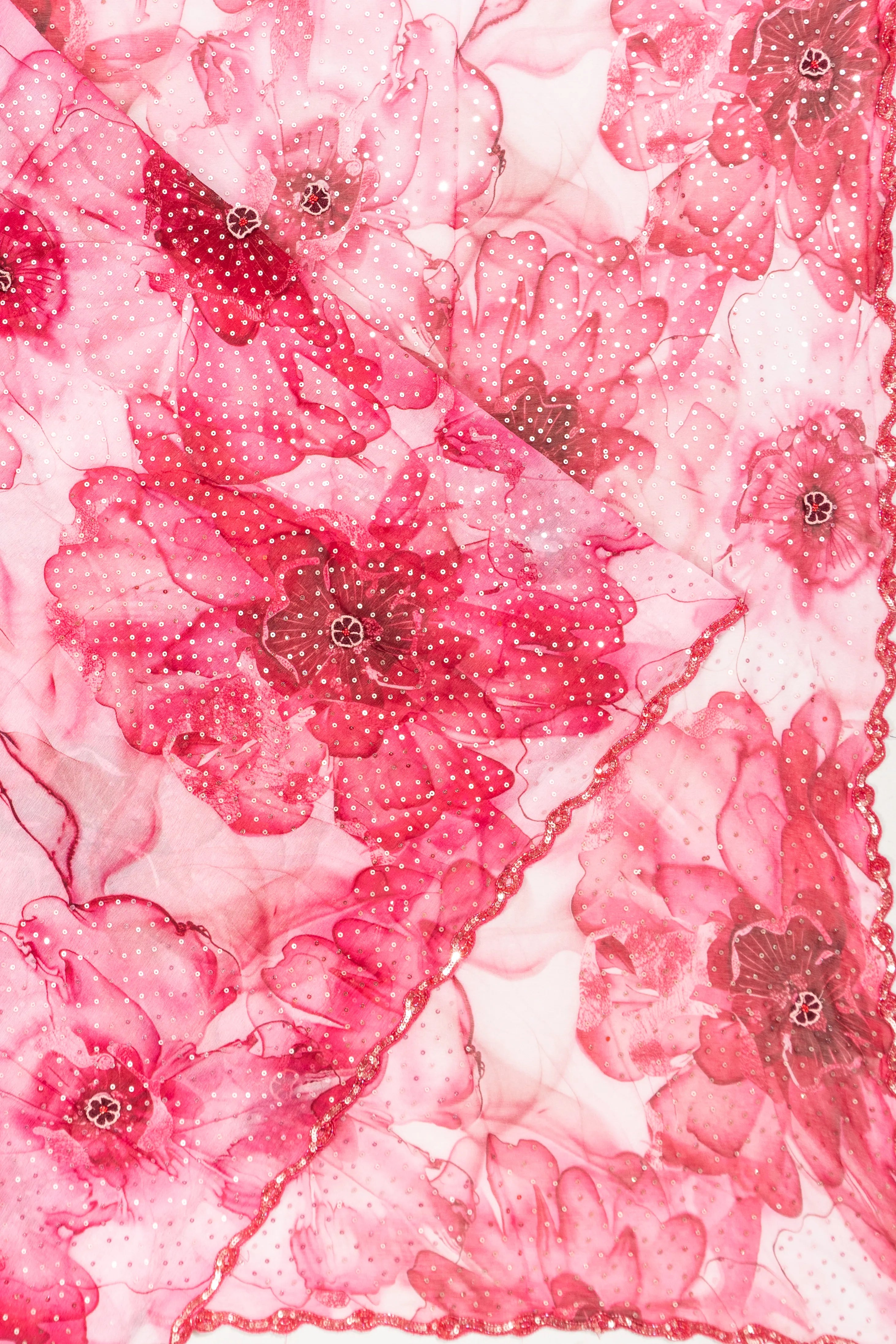 Organza Printed Sequins Pink Saree