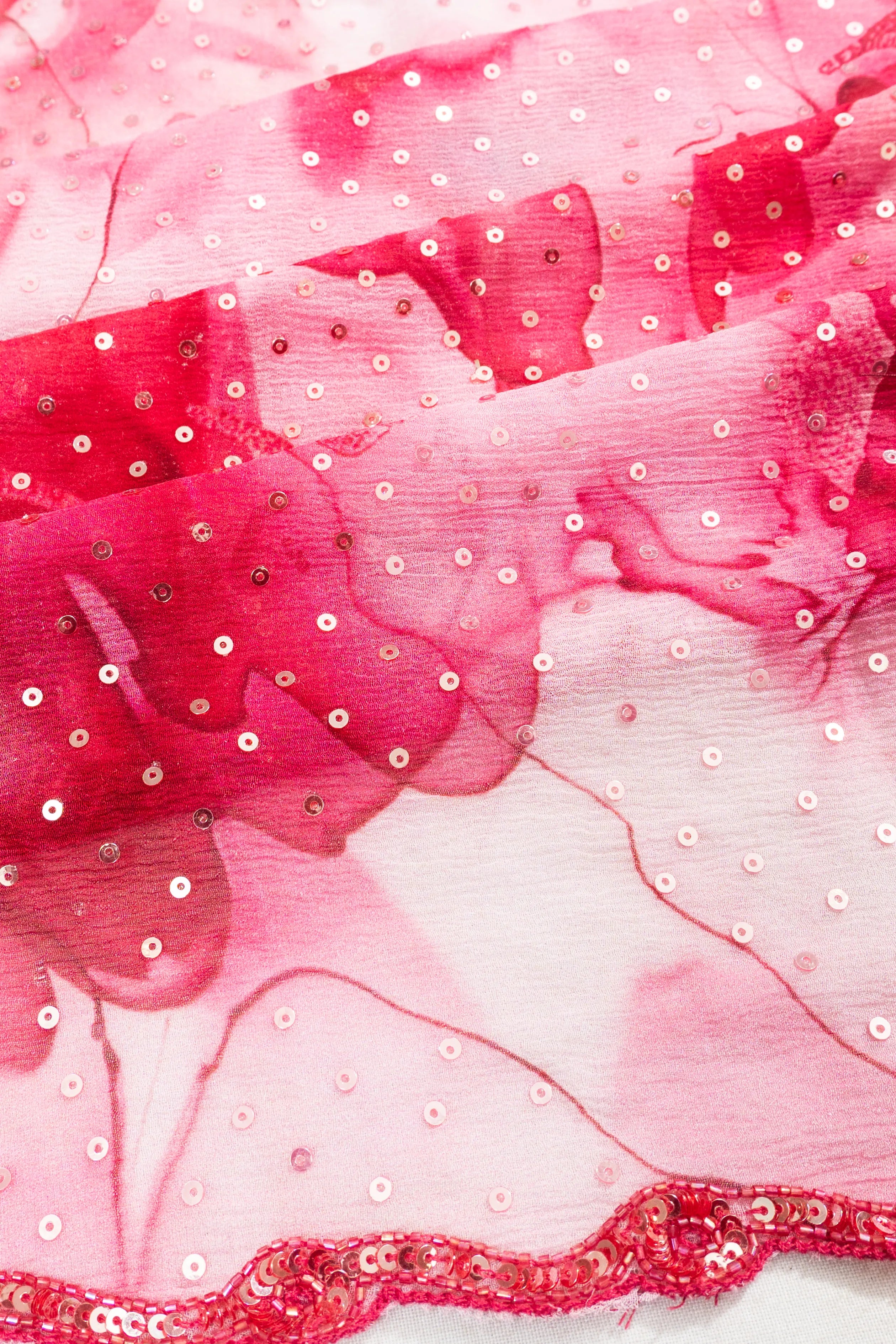 Organza Printed Sequins Pink Saree