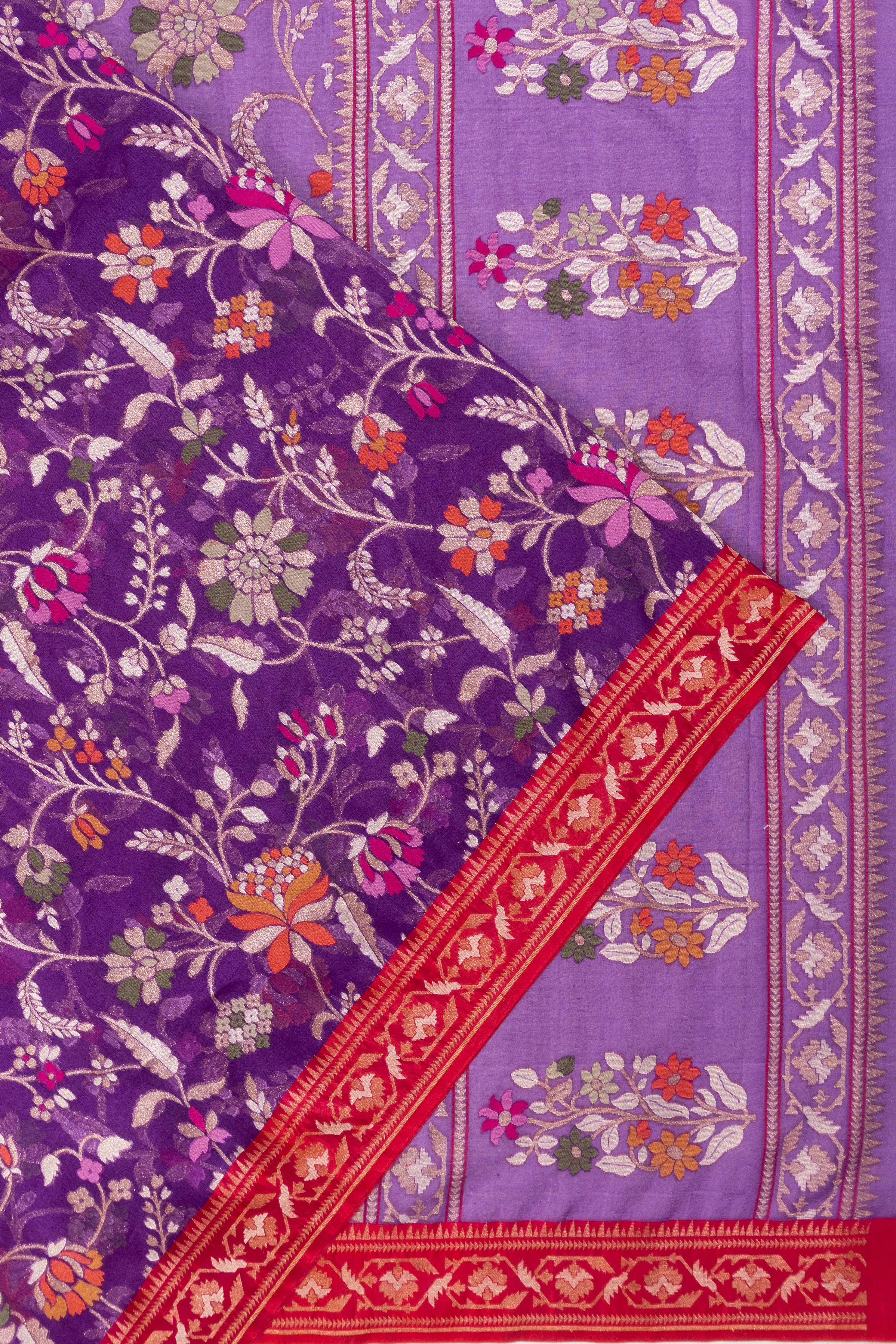 Banarasi Kora Organza Purple Saree