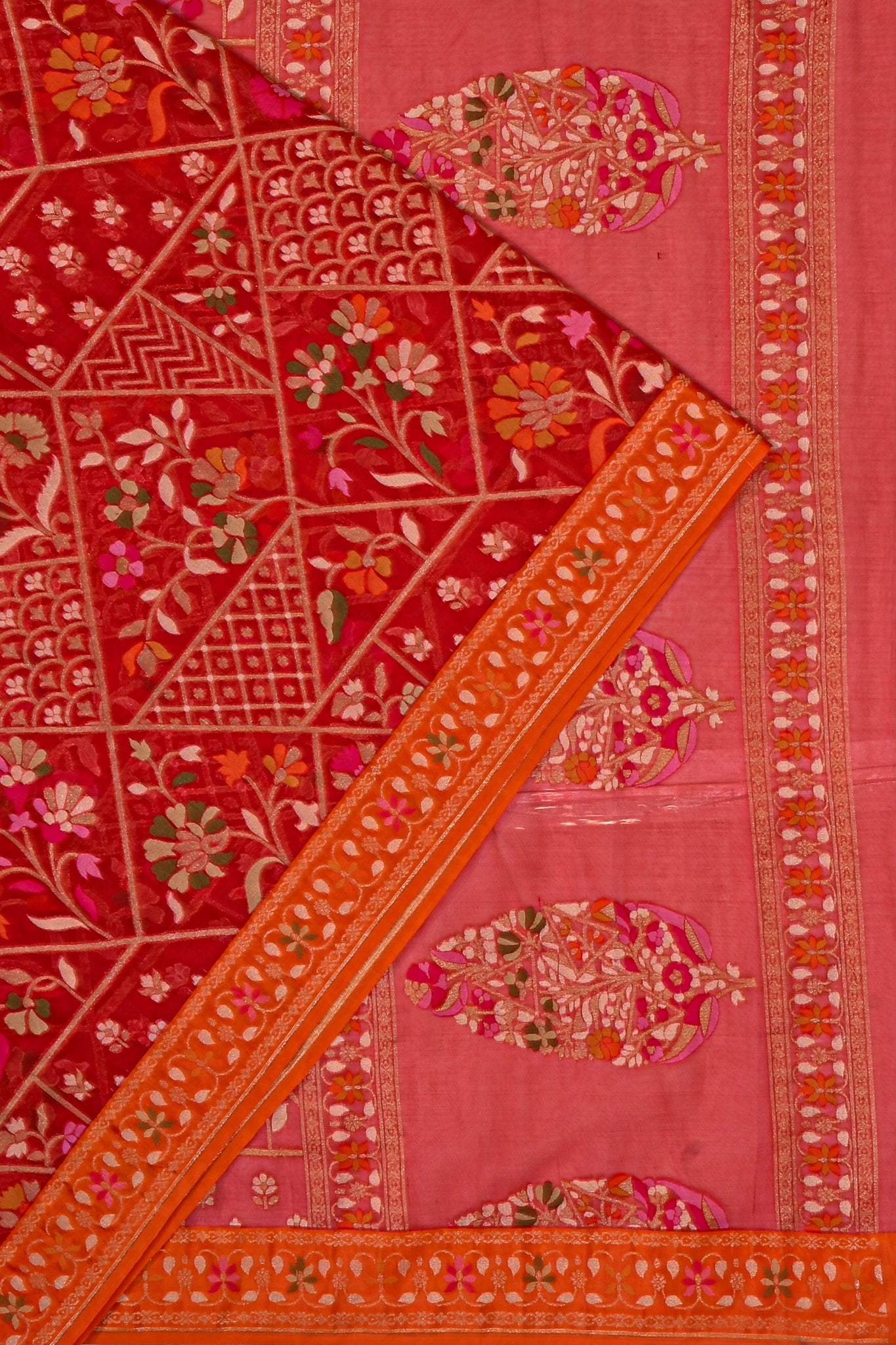 Banarasi Cotton Brocade Red Saree