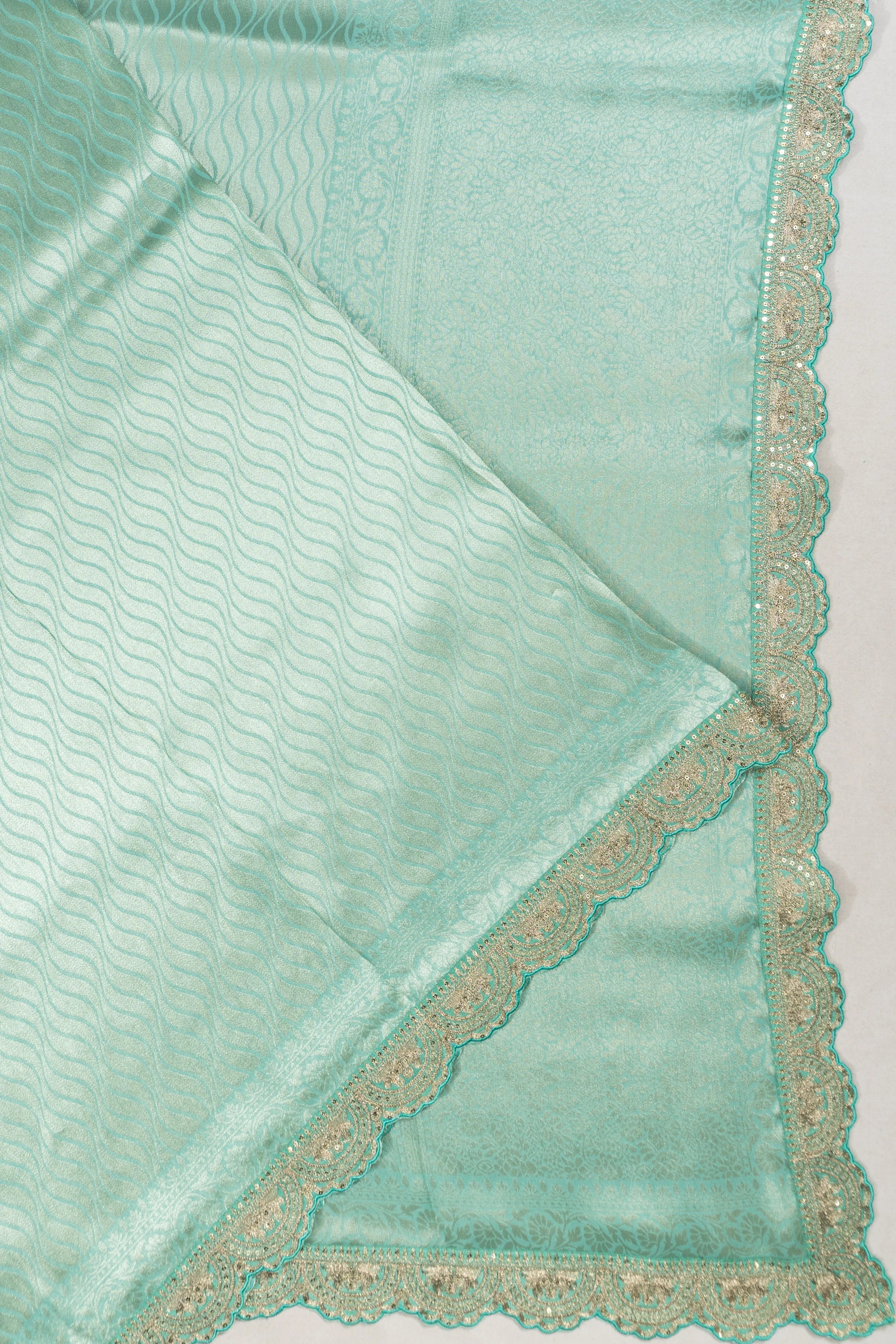 Banarasi Silk Brocade Sea Blue Saree With Embroidery Border