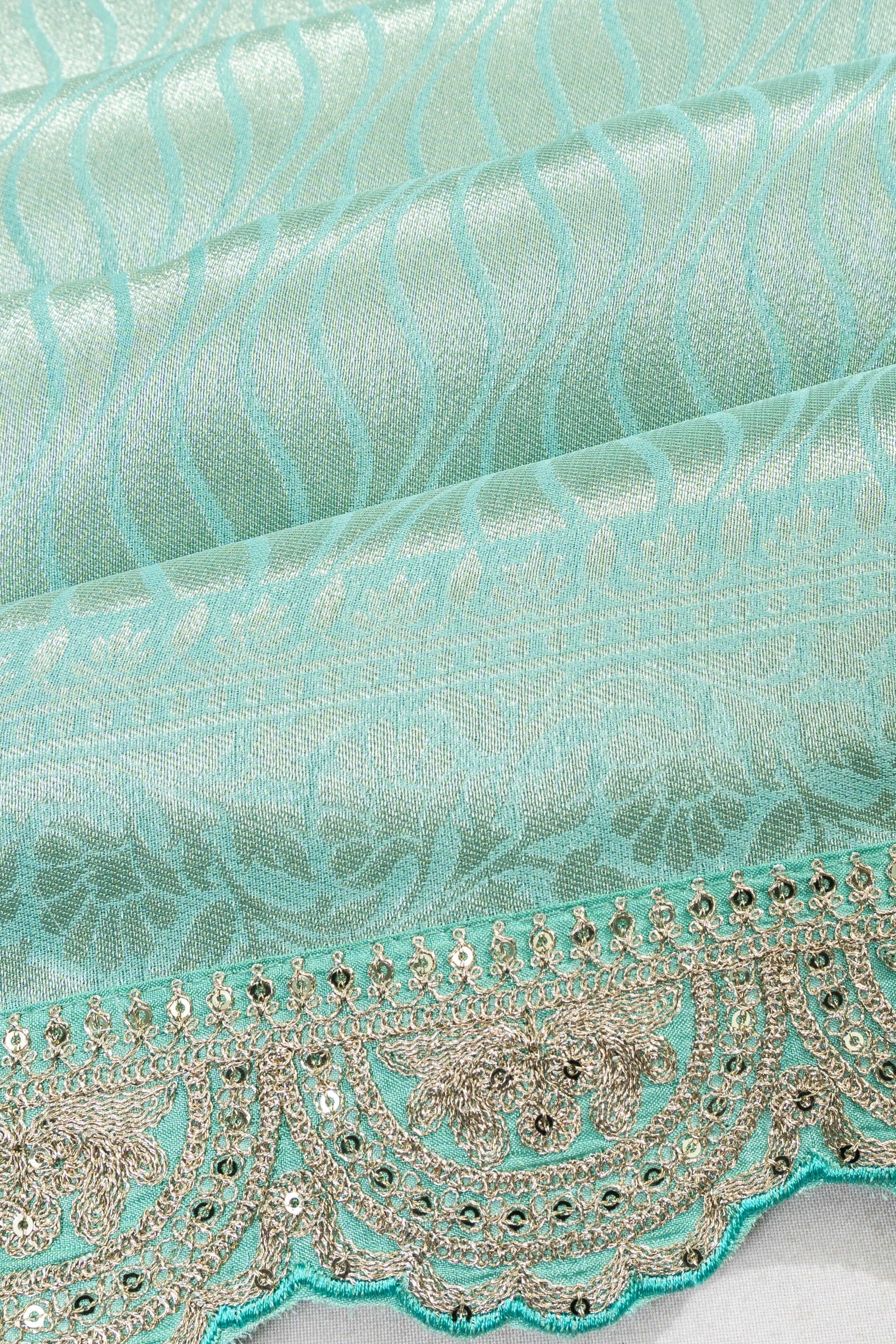 Banarasi Silk Brocade Sea Blue Saree With Embroidery Border