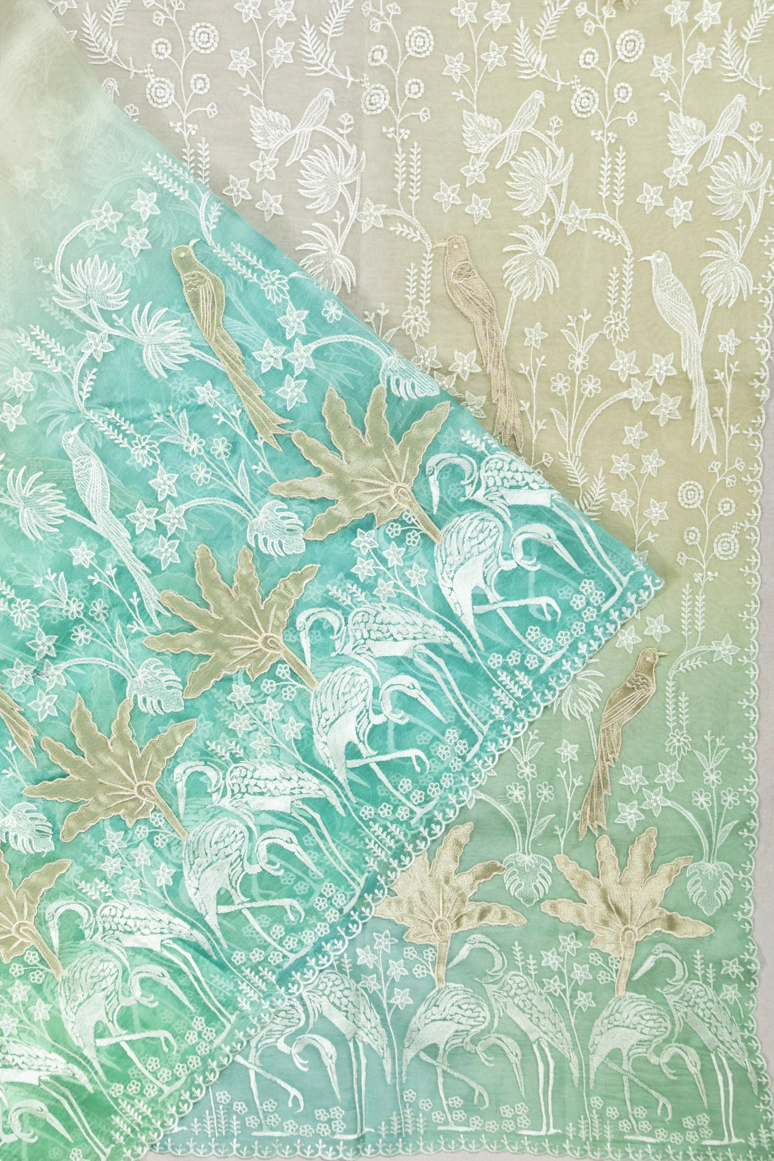 Organza Embroidery Dual Tone Blue Saree