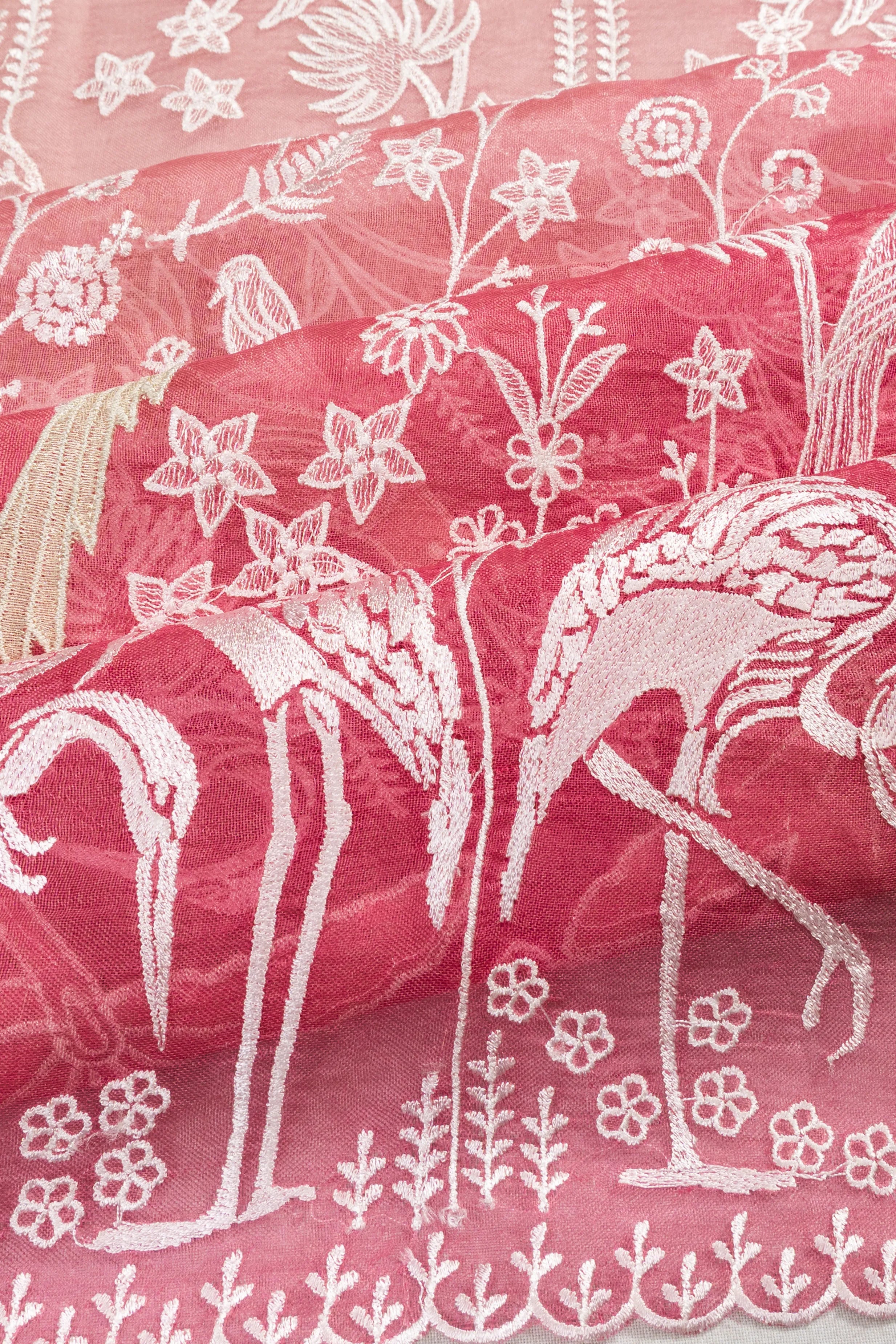 Organza Embroidery Dual Tone Pink Saree