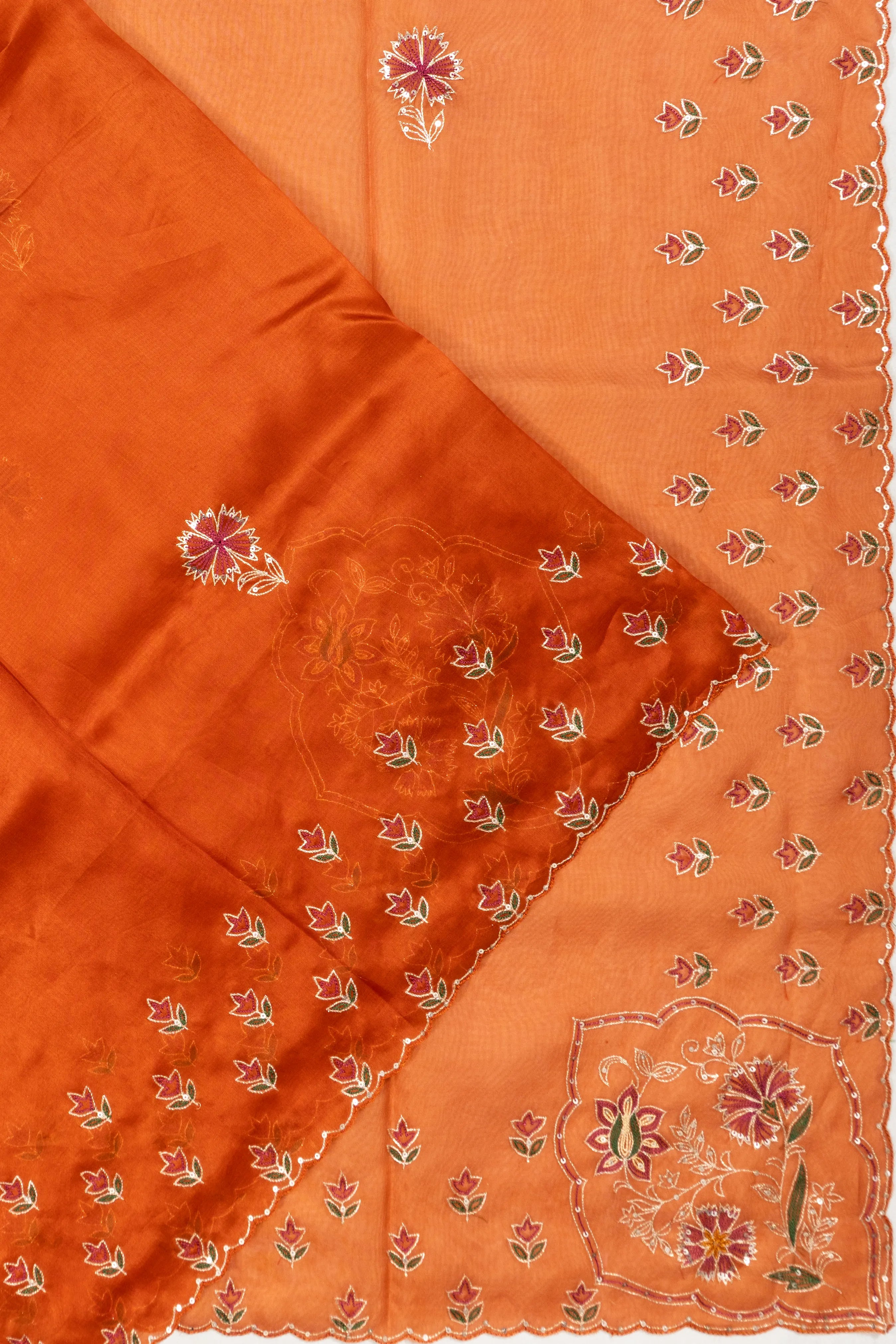 Organza Brocade Embroidery Burnt Orange Saree