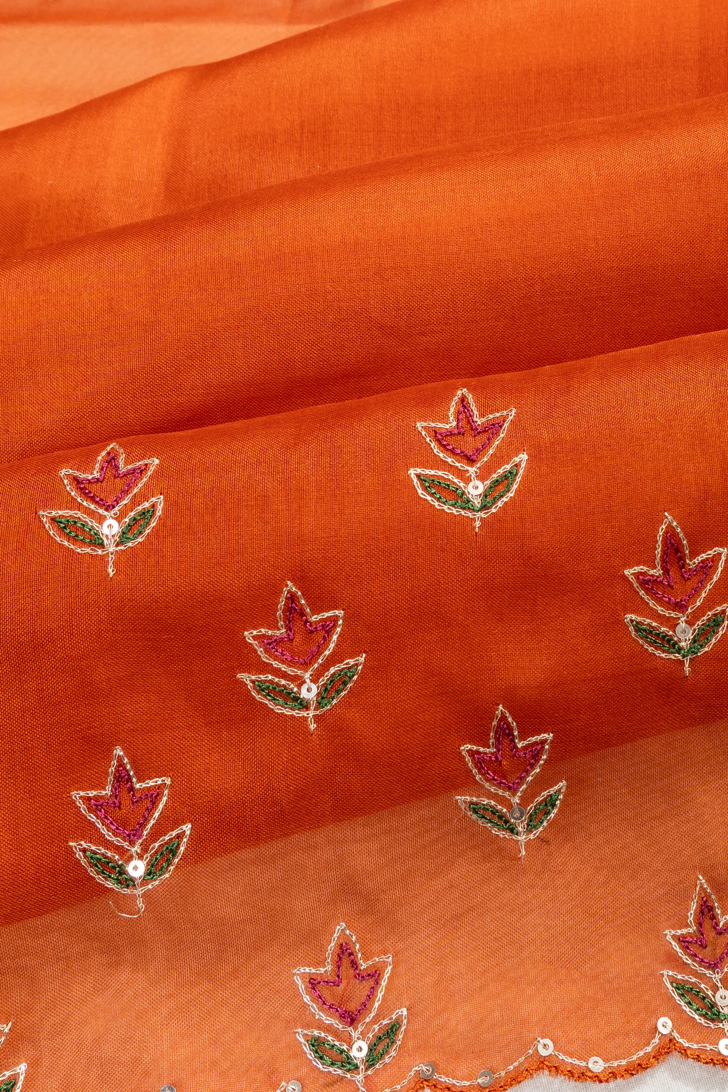 Organza Brocade Embroidery Burnt Orange Saree