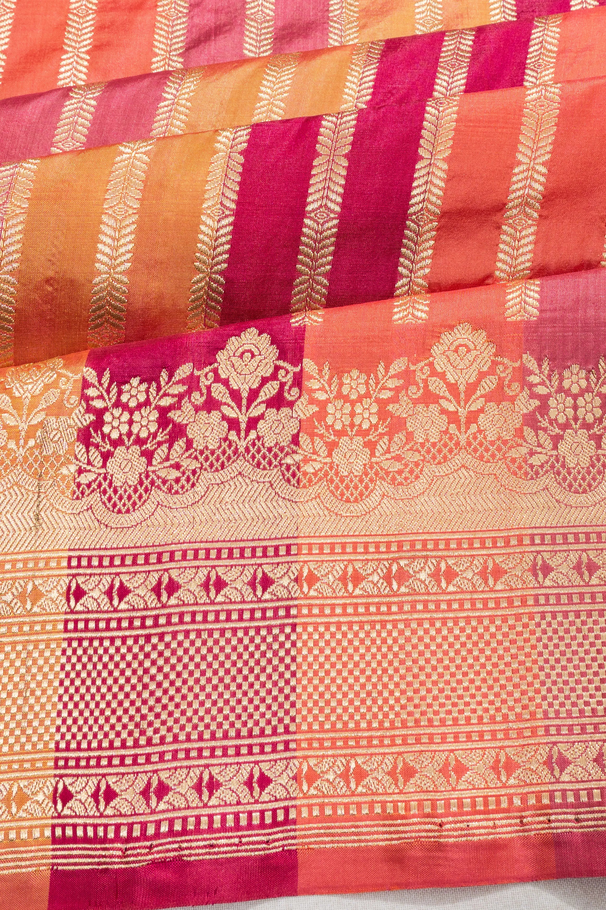Banarasi Silk Stripes Pink Saree