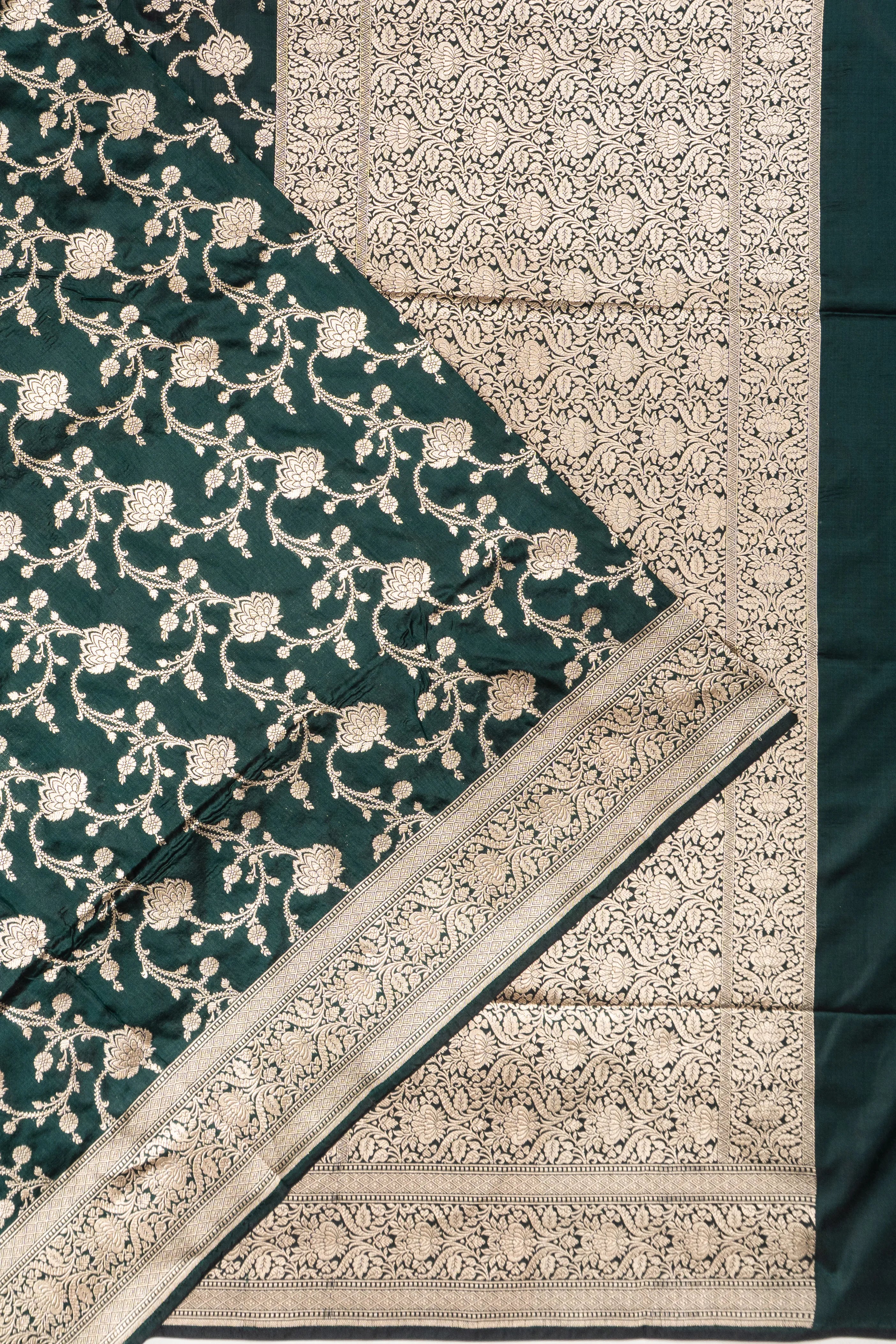 Banarasi Silk Phekwa Jaal Bottle Green Saree