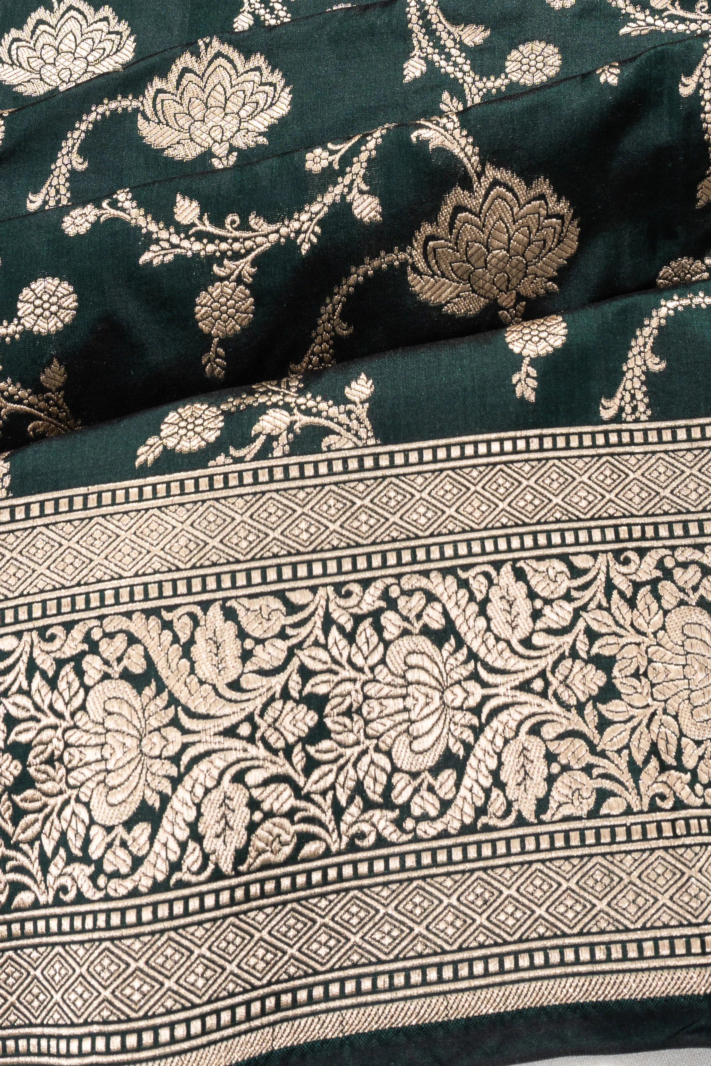 Banarasi Silk Phekwa Jaal Bottle Green Saree