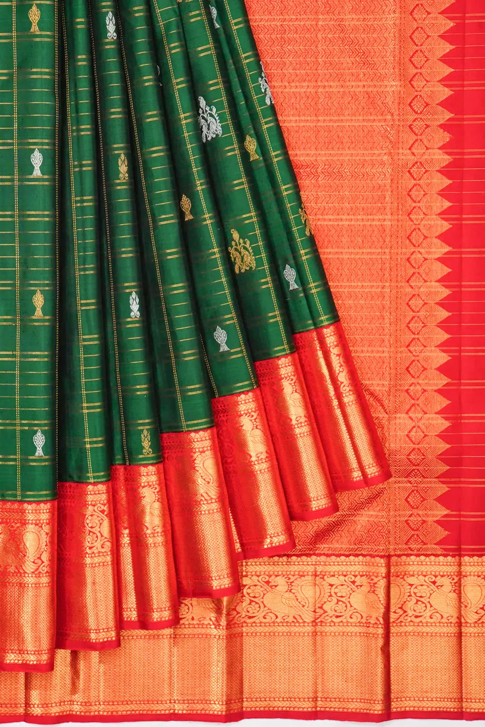 Kanchipuram Silk Brocade Bottle Green Saree
