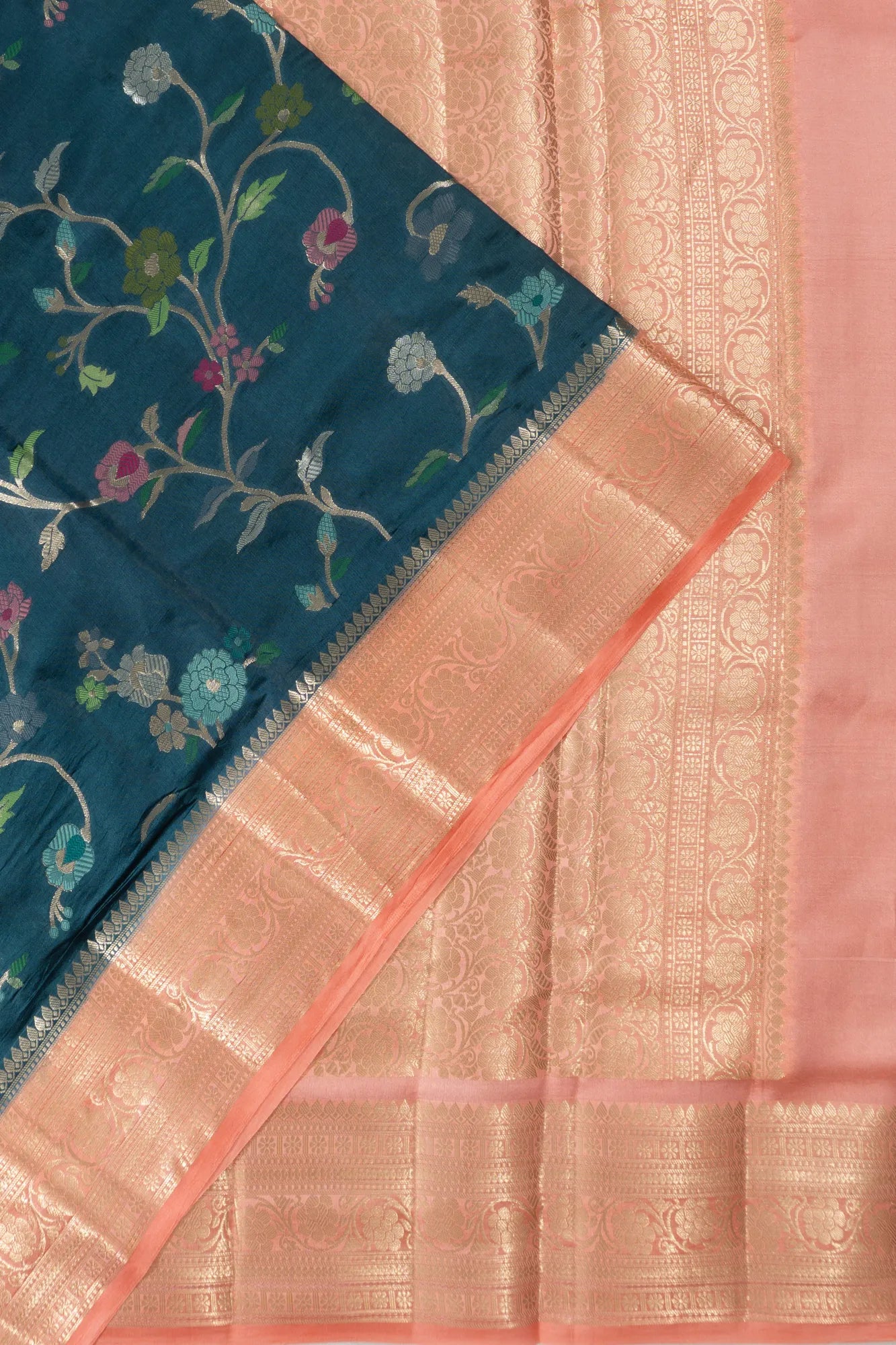 Chiniya Silk Jaal Teal Blue Saree