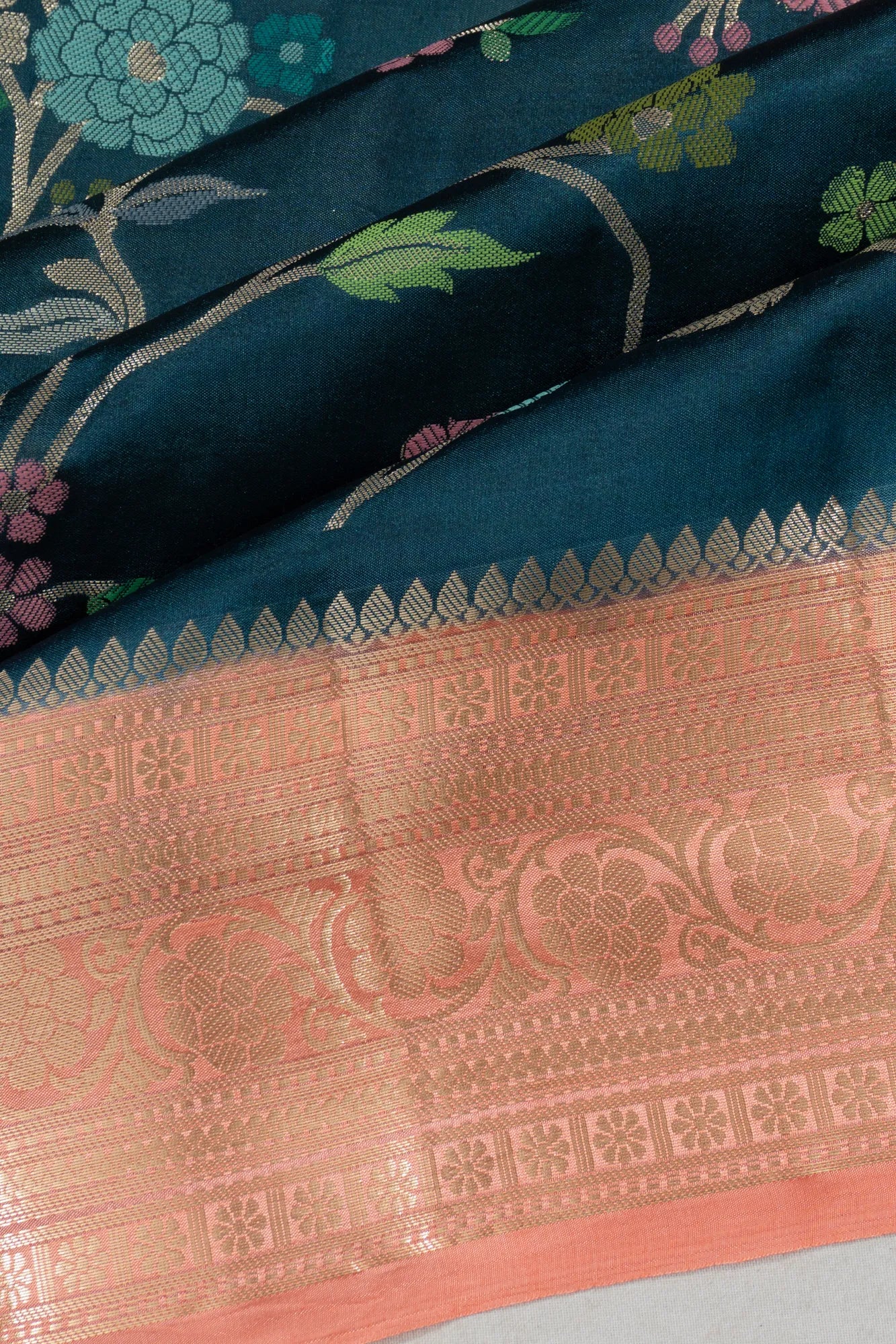 Chiniya Silk Jaal Teal Blue Saree