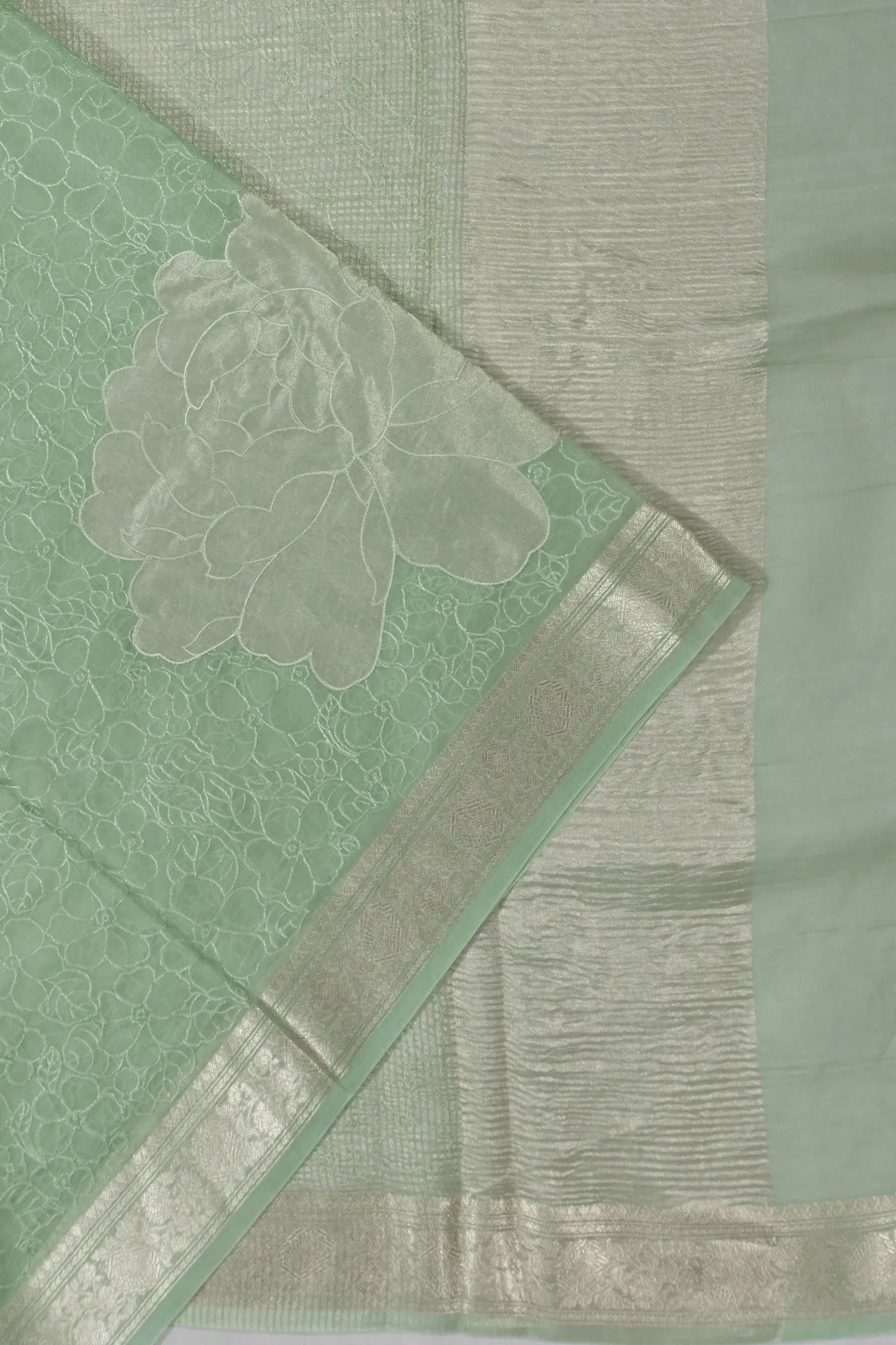Organza Embroidery Brocade Pastel Green Saree