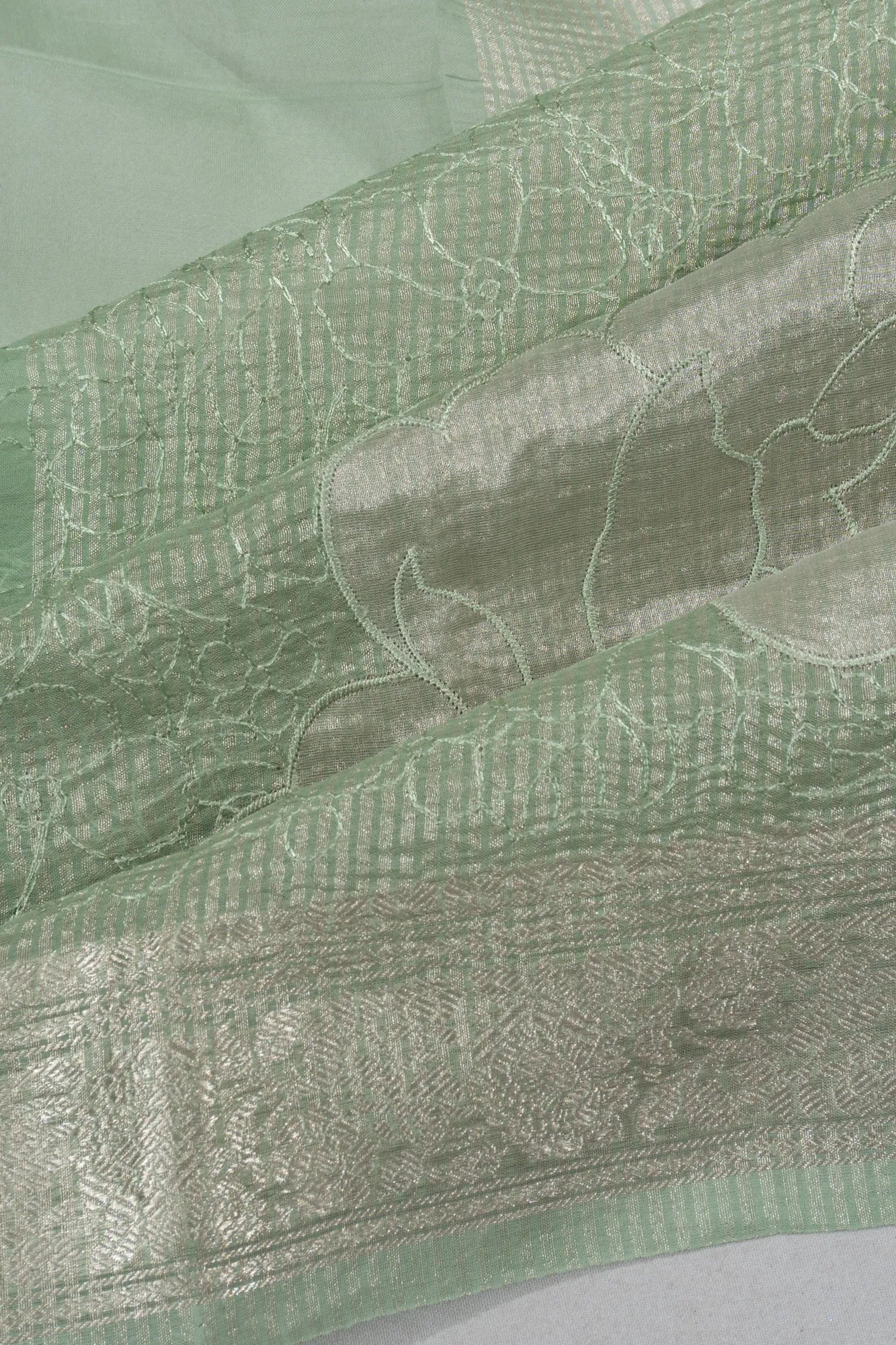 Organza Embroidery Brocade Pastel Green Saree