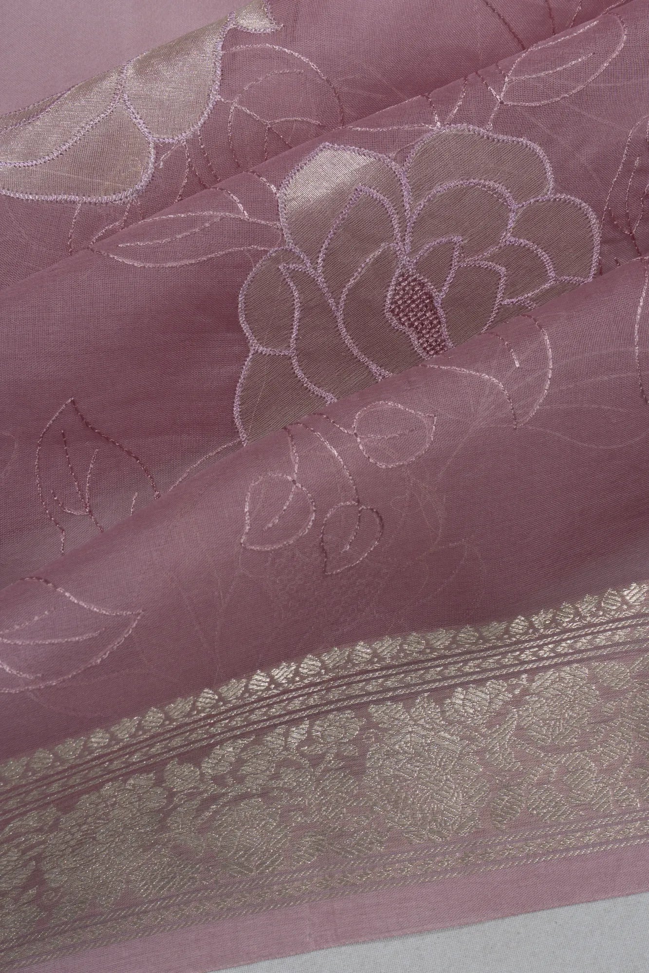 Organza Embroidery Brocade Pink Saree
