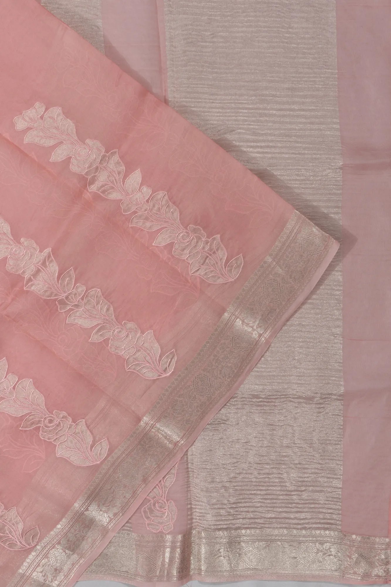 Organza Embroidery Butta Baby Pink Saree