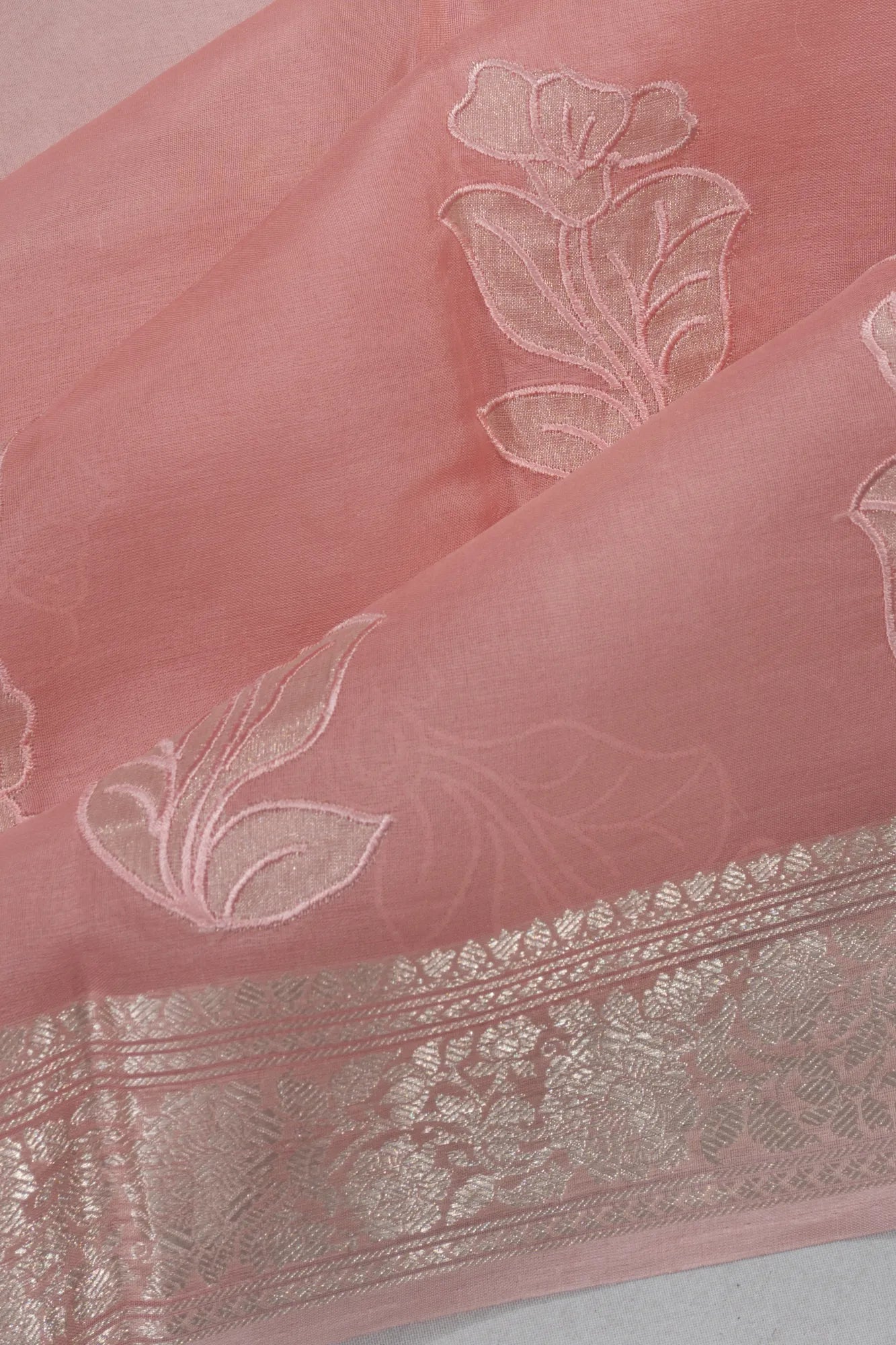 Organza Embroidery Butta Baby Pink Saree