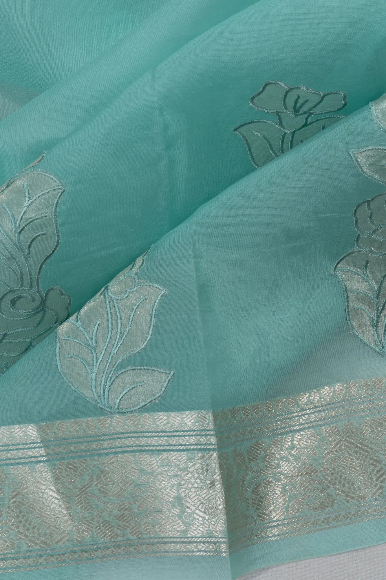 Organza Embroidery Butta Sea Blue Saree