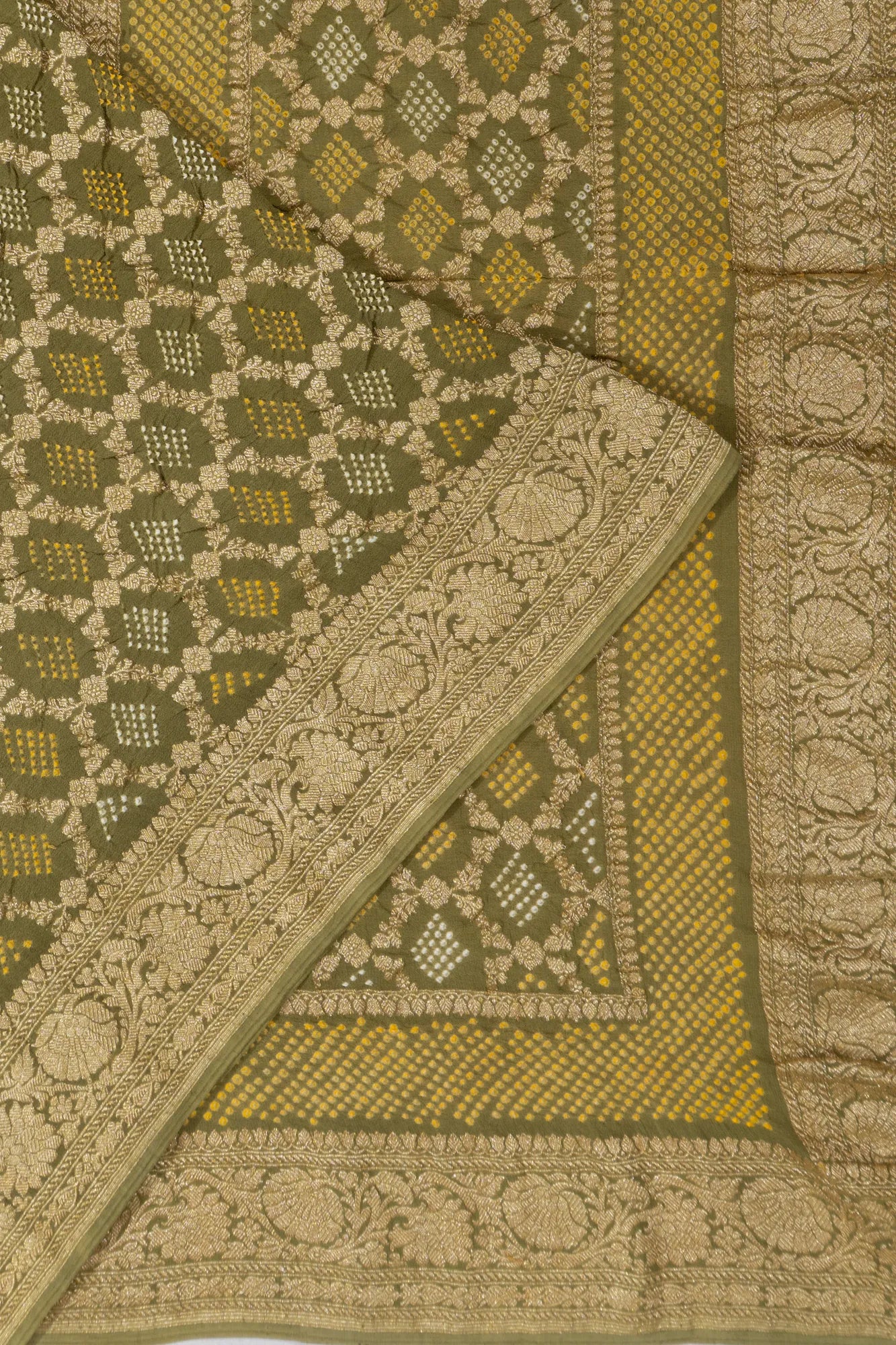 Banarasi Georgette Bandhani Jaal Mehandi Green Saree