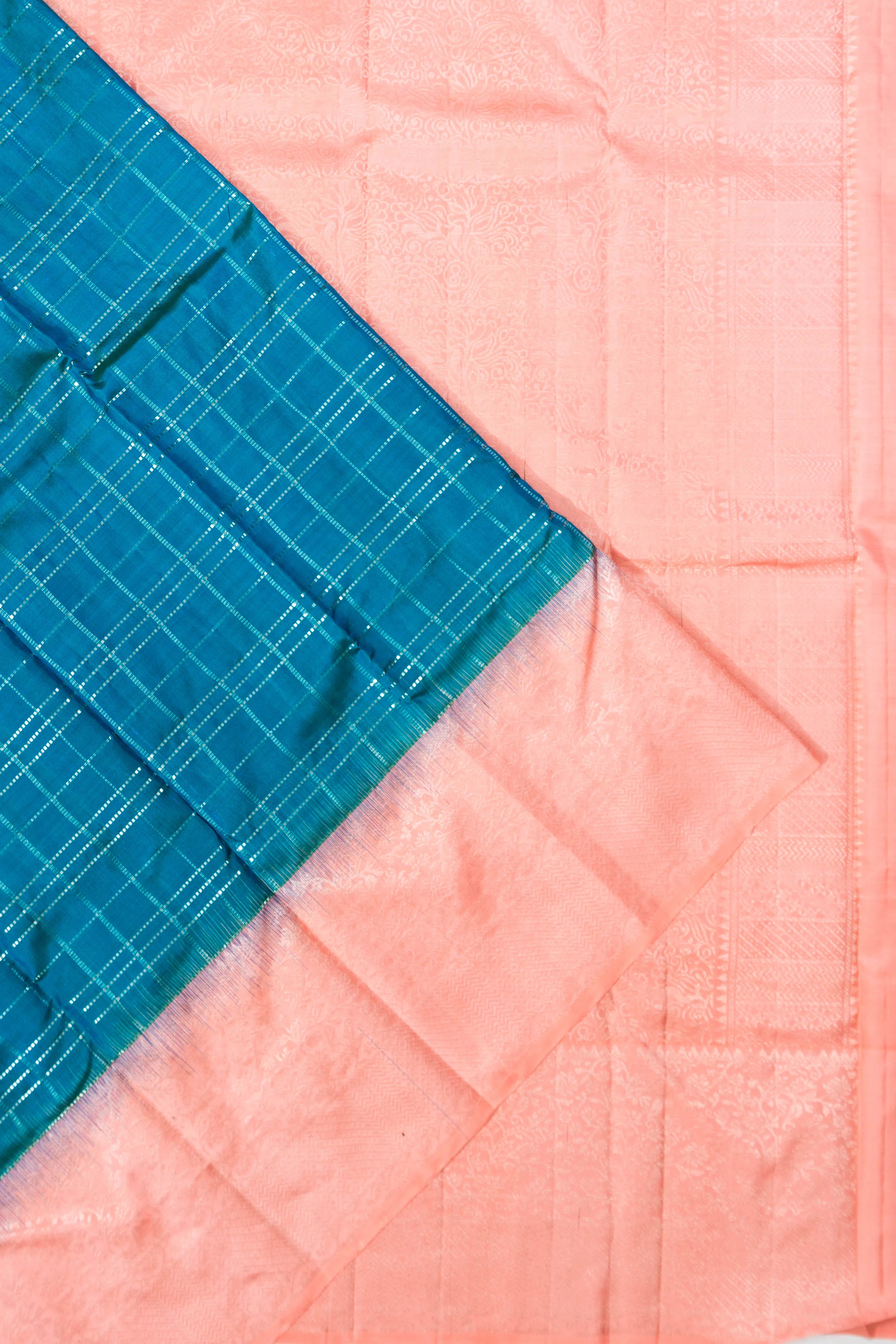 Taranga Kanchi Silk Checks Teal Blue Saree