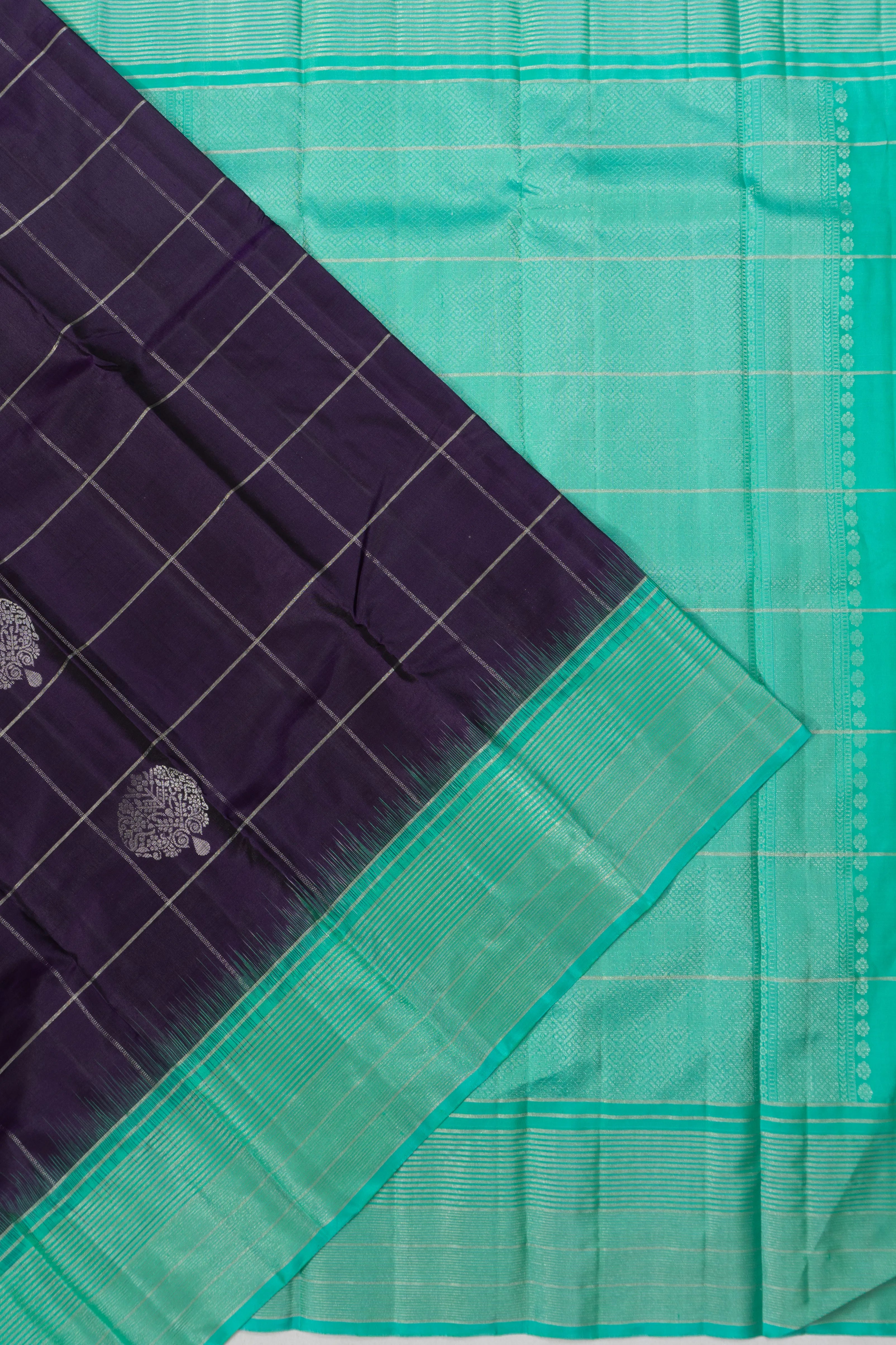 Taranga Kanchi Silk Checks And Butta Dark Blue Saree