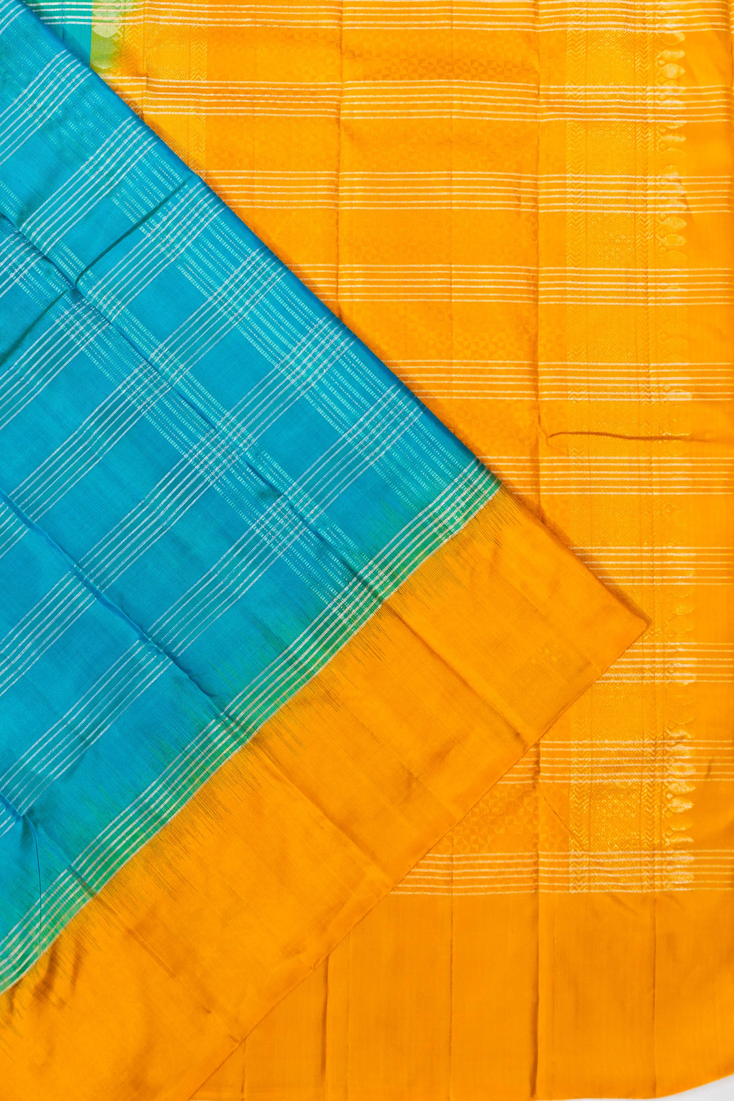 Taranga Kanchi Silk Checks Sky Blue Saree