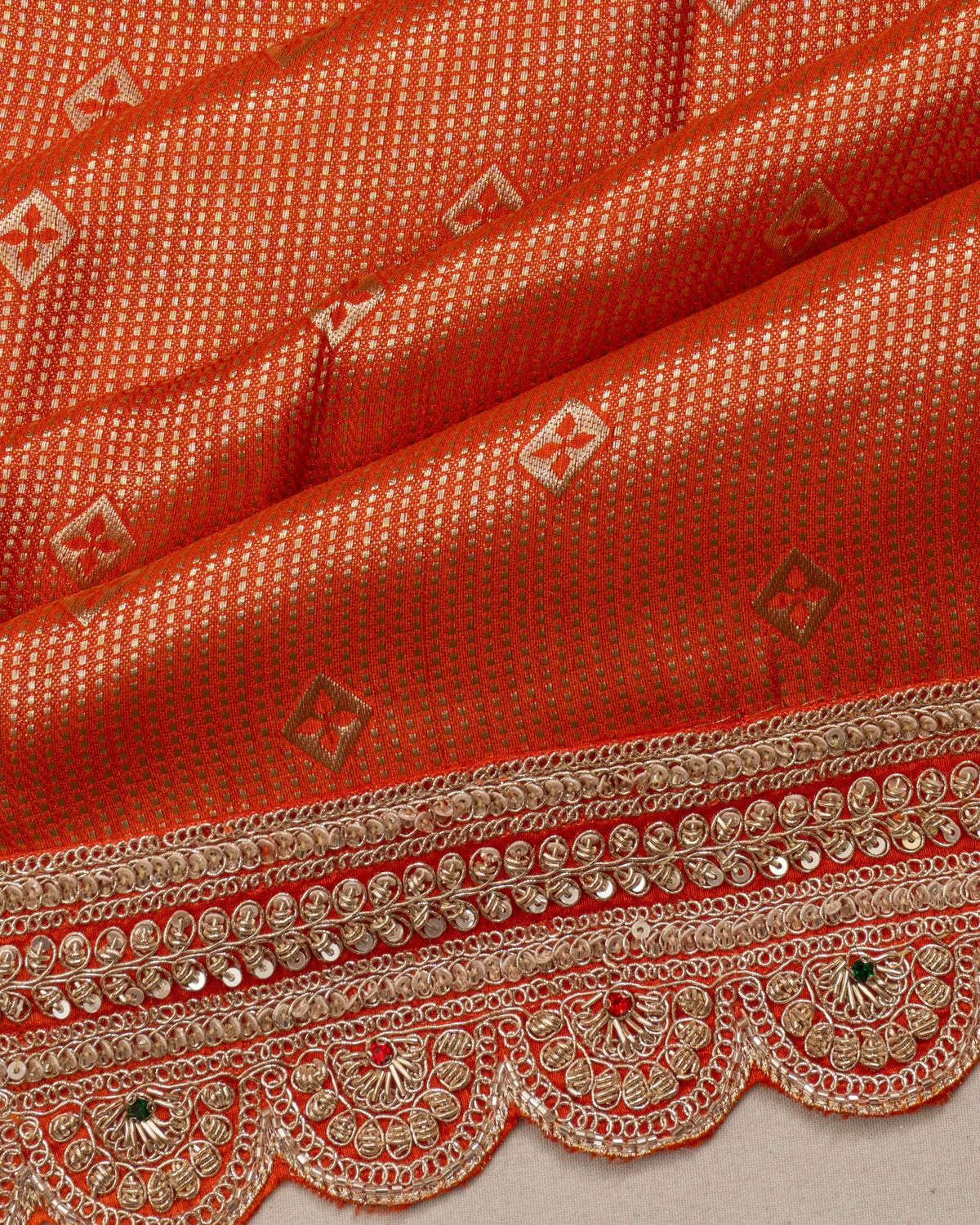Soft Silk Brocade And Butta Red Saree With Sequin Border