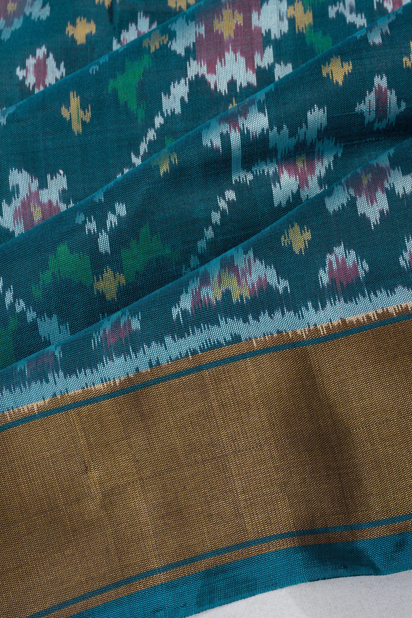 Rajkot Patola Silk Ikat Teal Green Saree