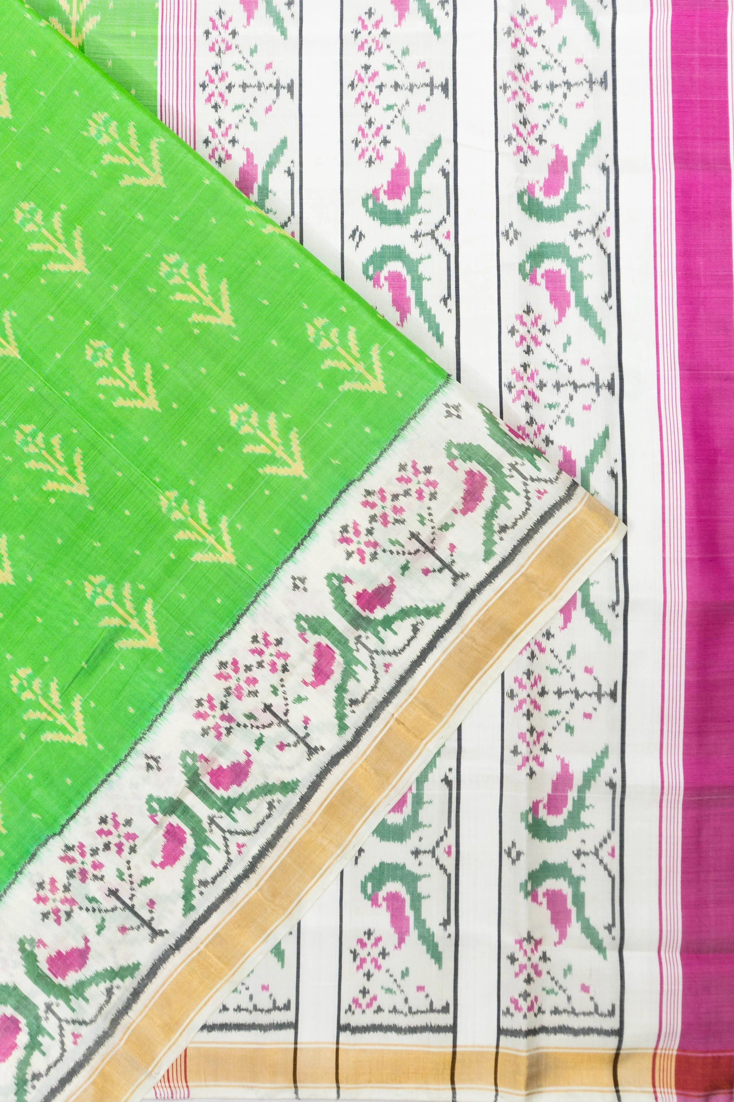 Rajkot Patola Silk Ikat Parrot Green Saree