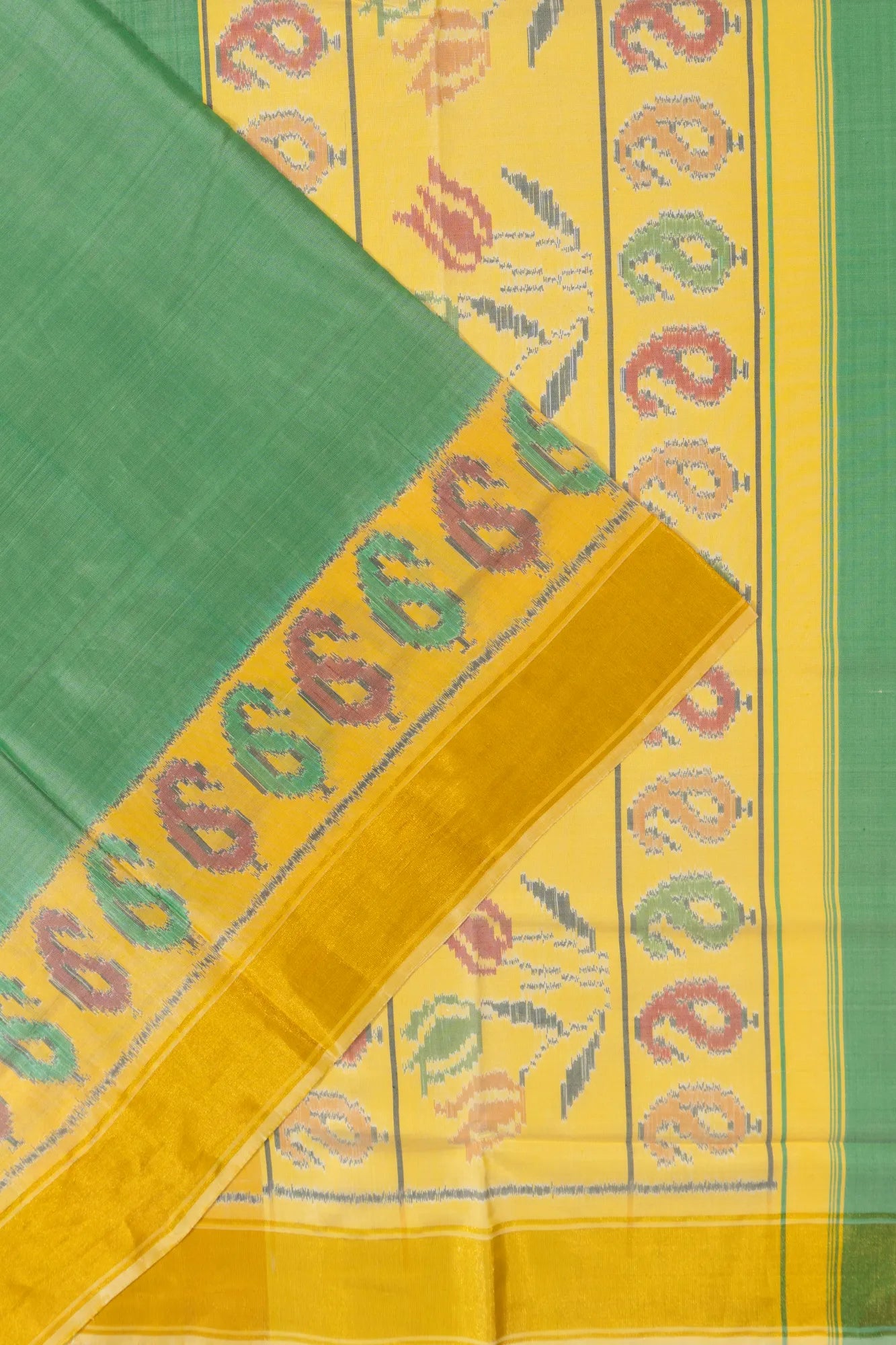 Rajkot Patola Silk Ikat Plain Green saree